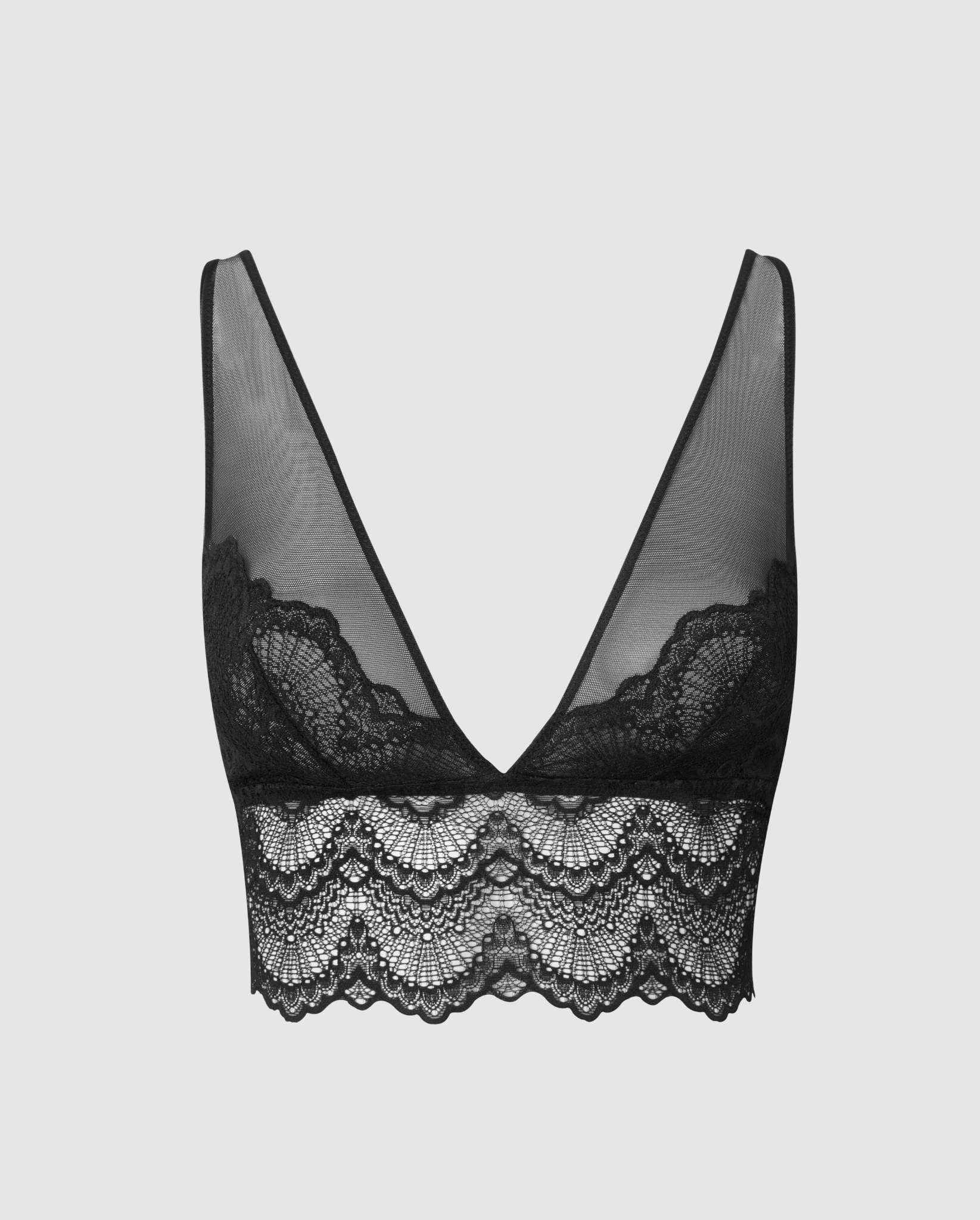 Lace Mesh Plunge Bralette Top Black - Image 2
