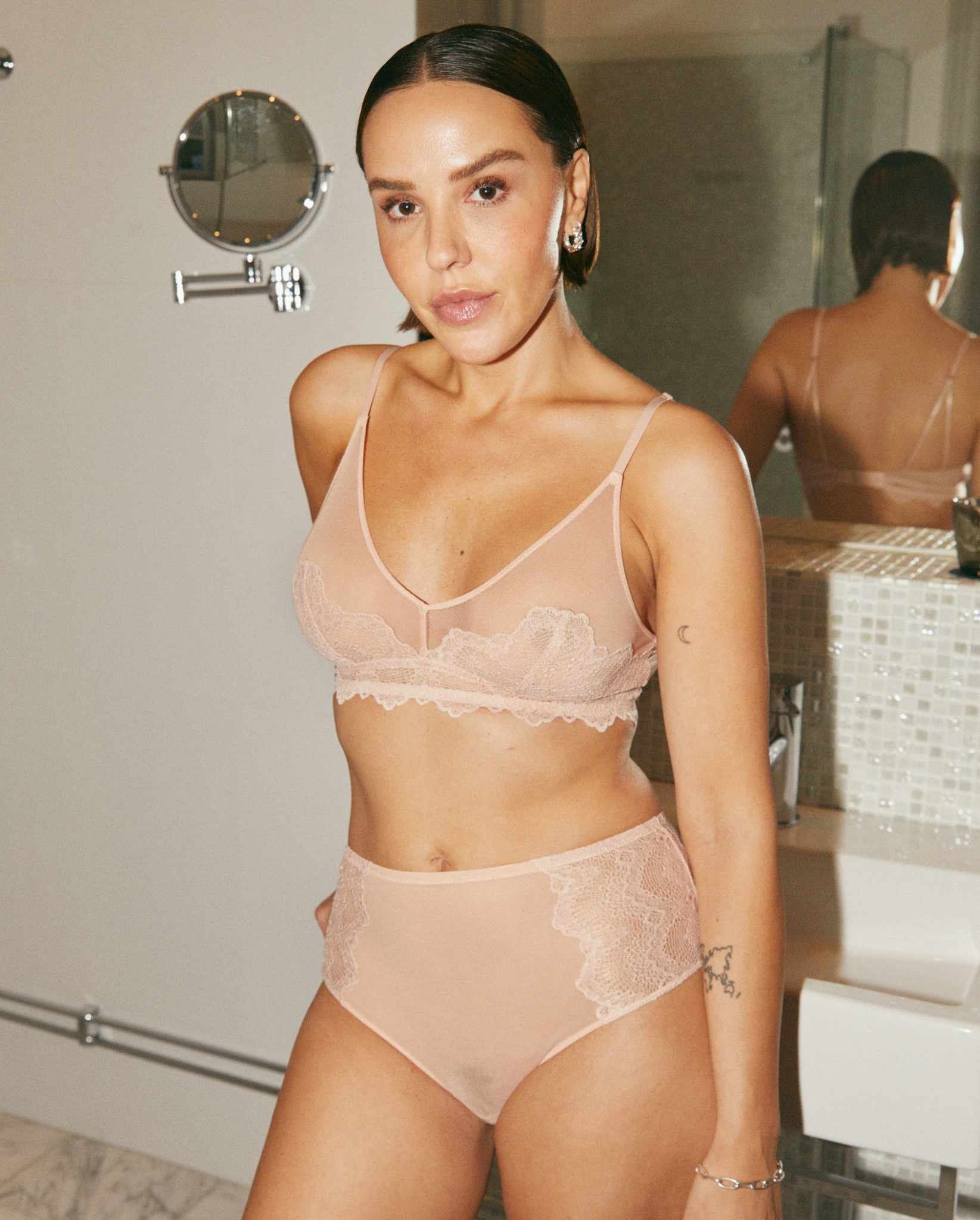 Lace Mesh Triangle Bralette Nude - Image 7