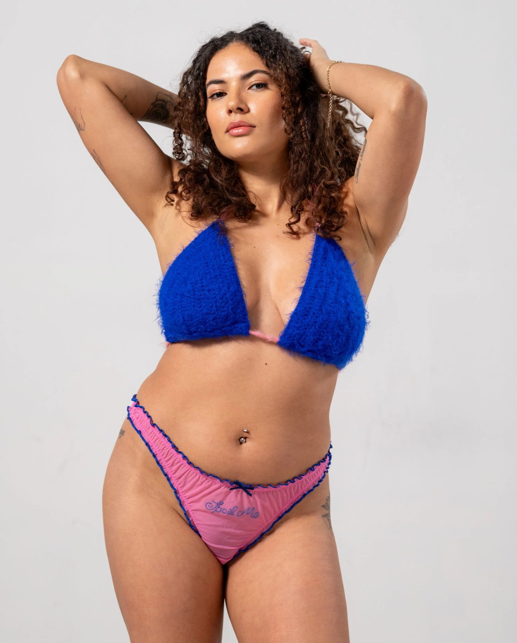 Knitted Triangle Bralette Electric Blue/Candy Pink - Image 11
