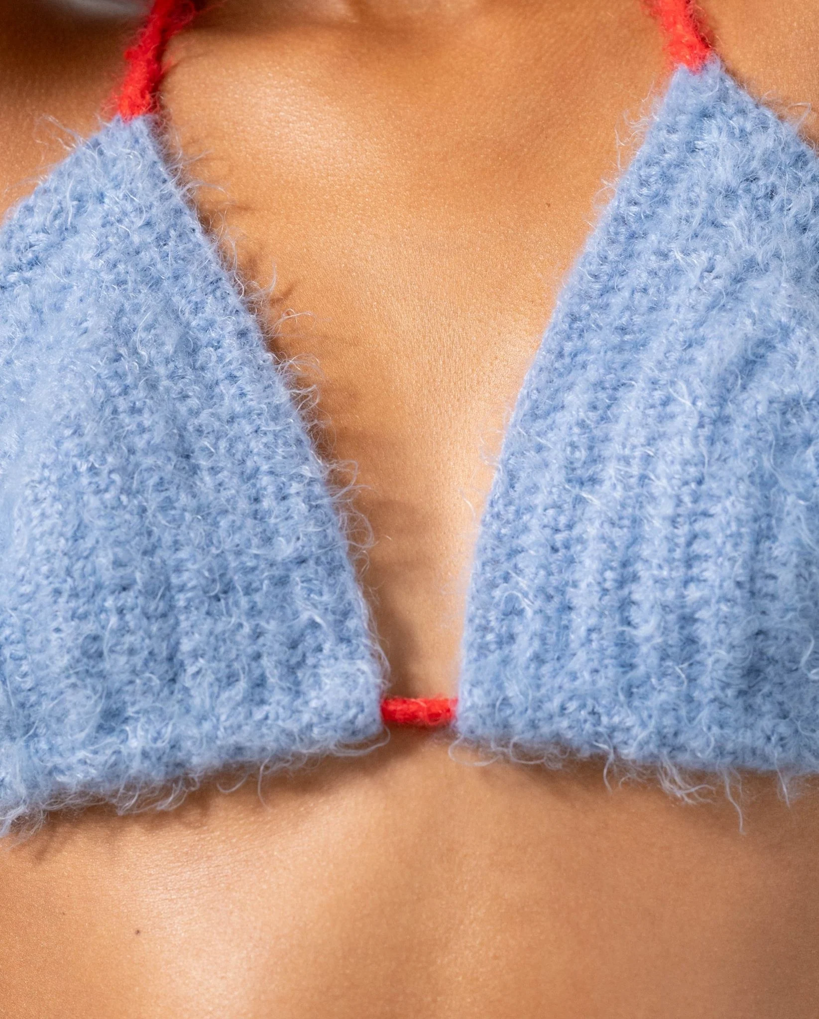 Knitted Triangle Bralette Light Blue/Fiery Red - Image 14