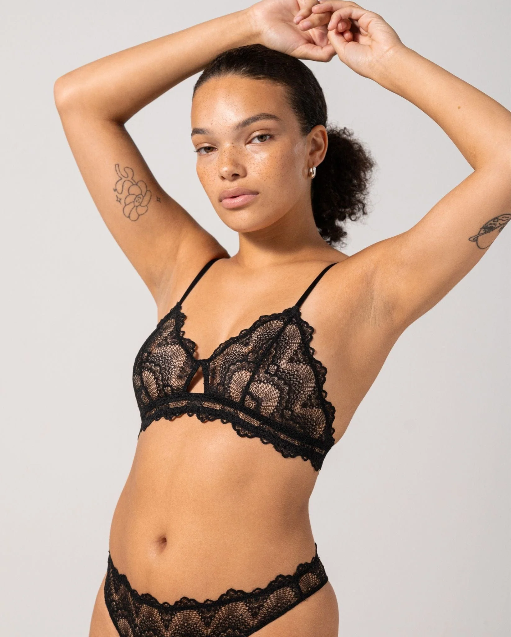 Lace Cut-Out Triangle Bralette Black - Image 3