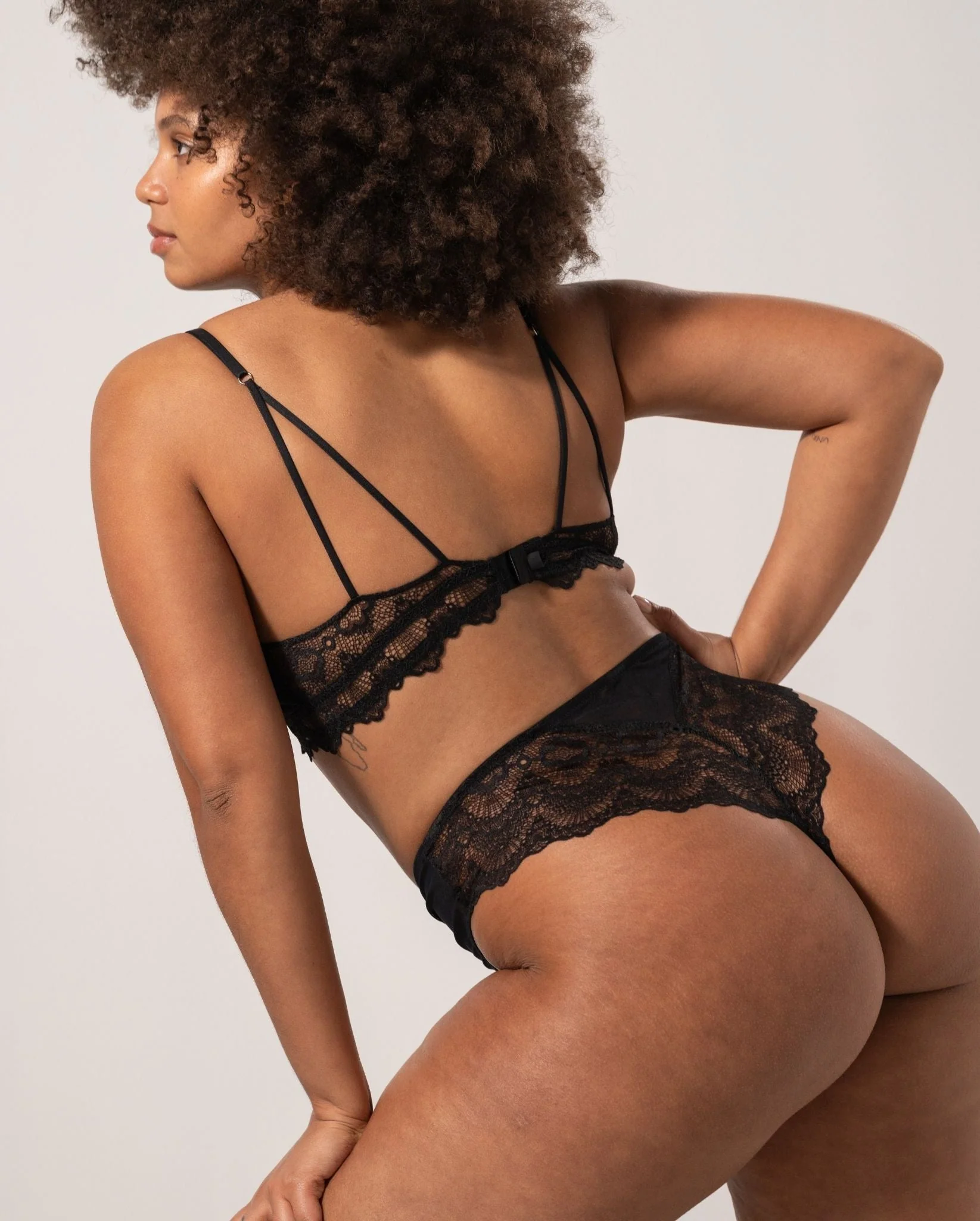 Lace Mesh High Cut Thong Black - Image 6