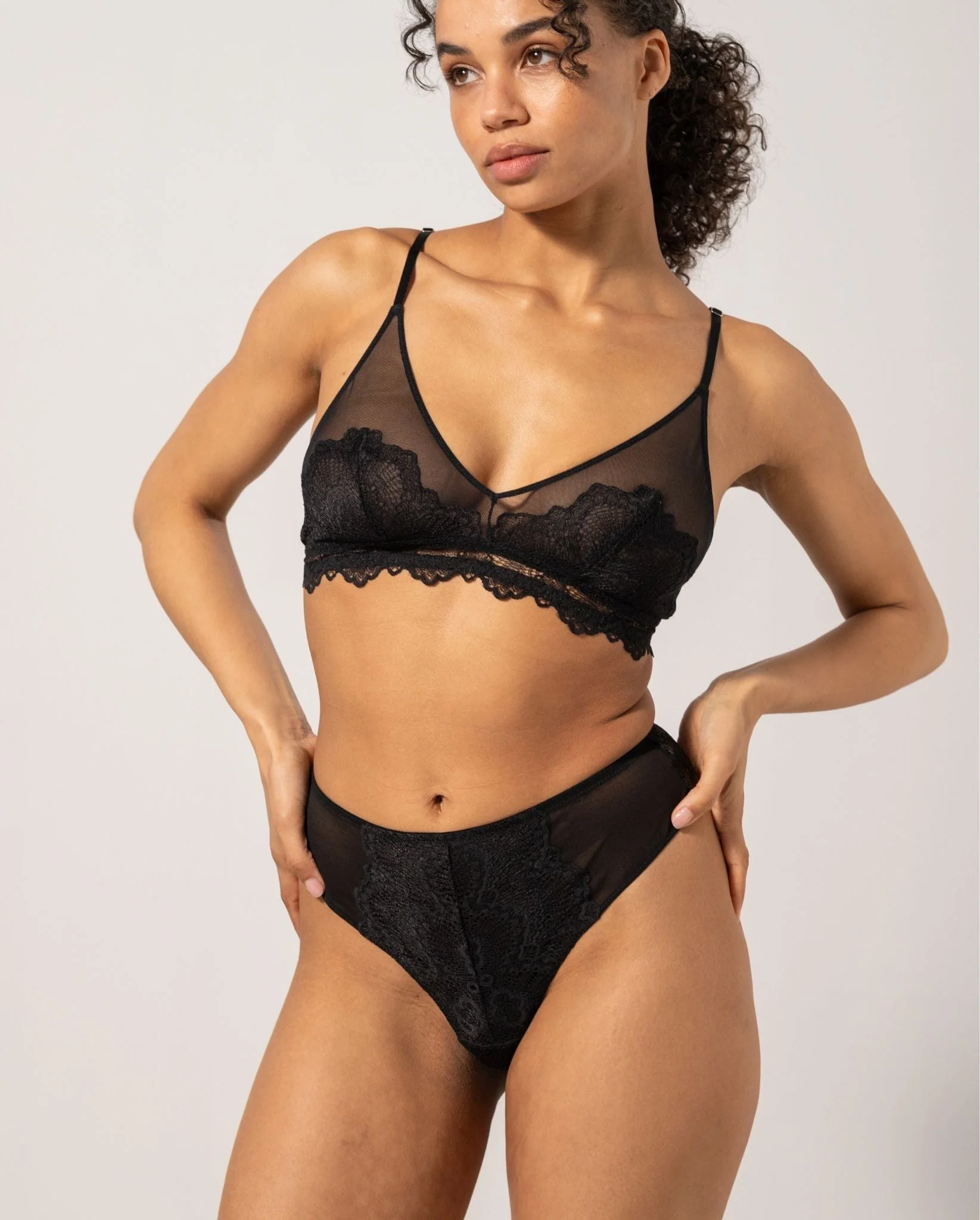 Lace Mesh High Cut Thong Black - Image 7