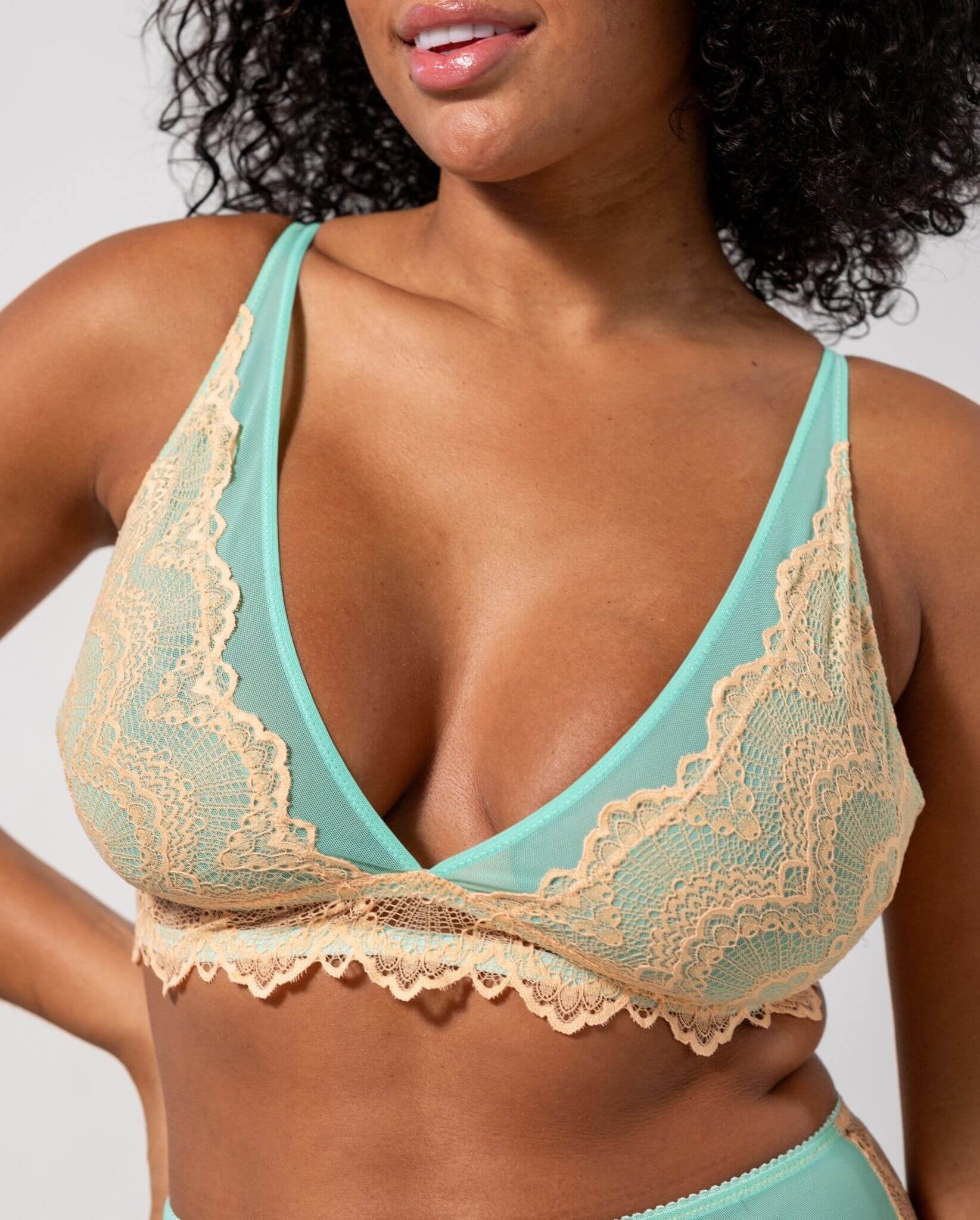 Lace Plunge Bralette Peach/Turquoise - Image 3