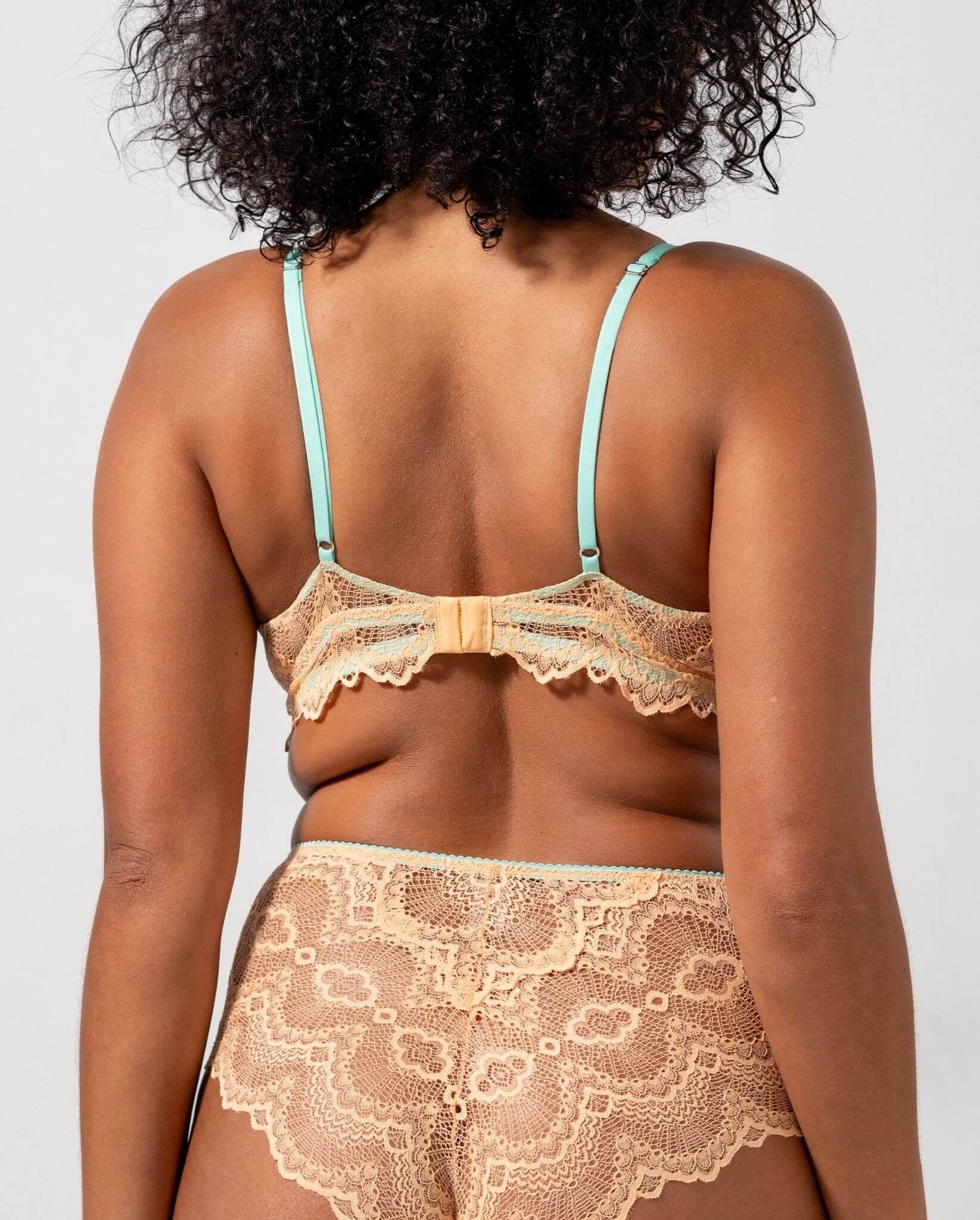 Lace Plunge Bralette Peach/Turquoise - Image 4