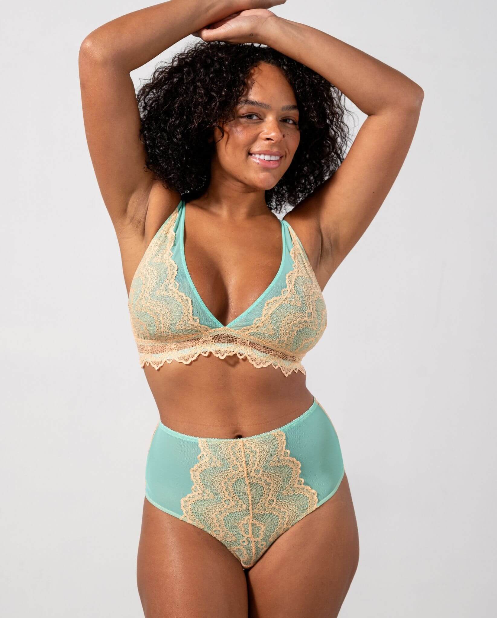 Lace Plunge Bralette Peach/Turquoise - Image 5