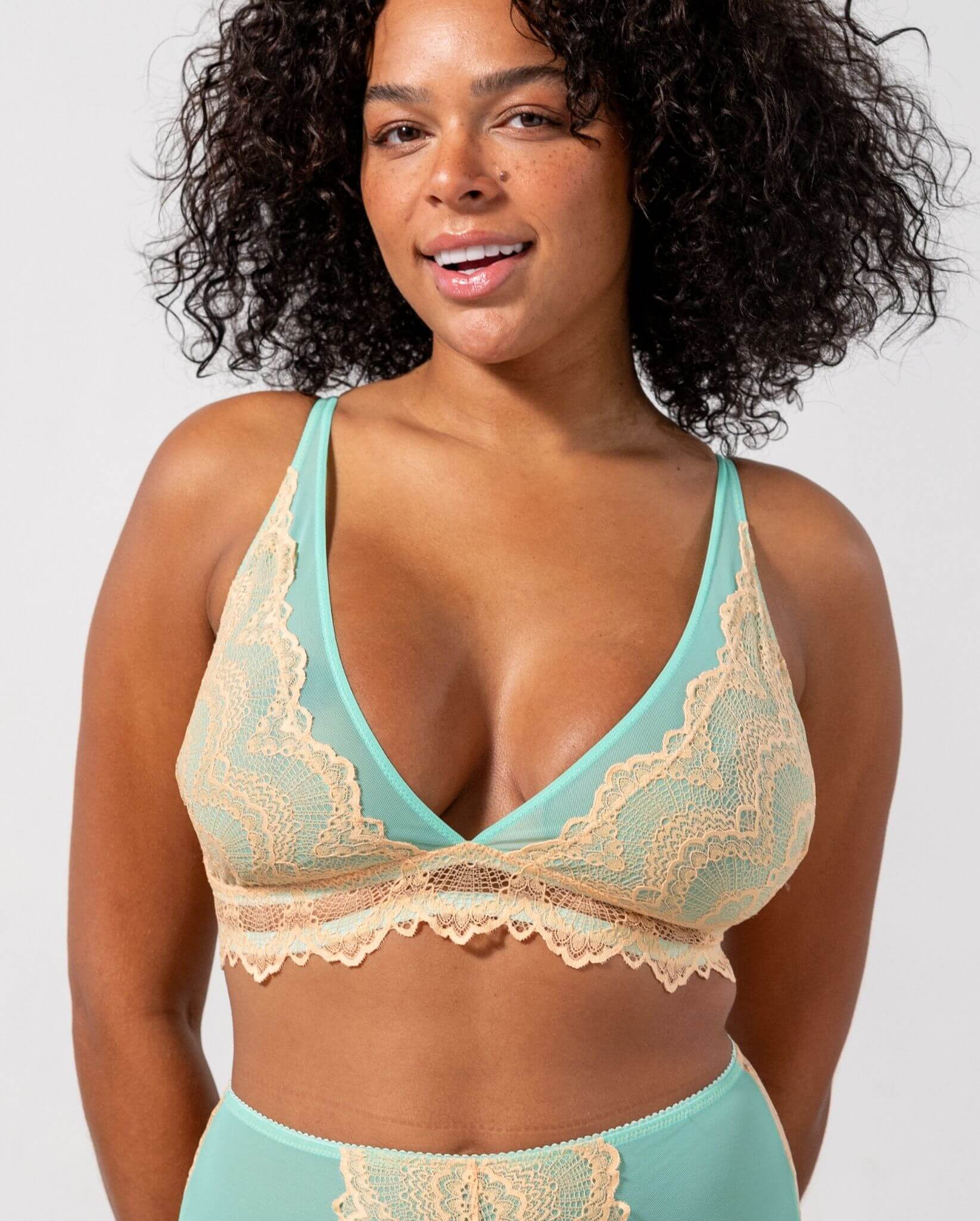 Lace Plunge Bralette Peach/Turquoise - Image 6