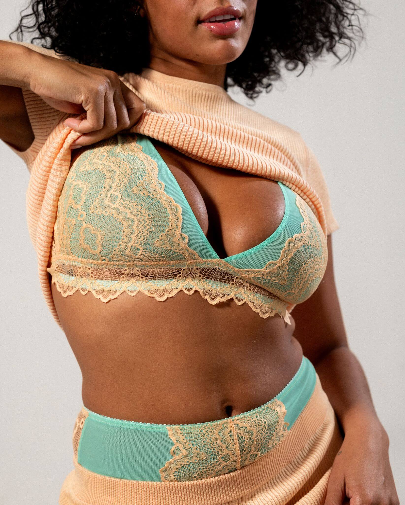 Lace Plunge Bralette Peach/Turquoise - Image 7