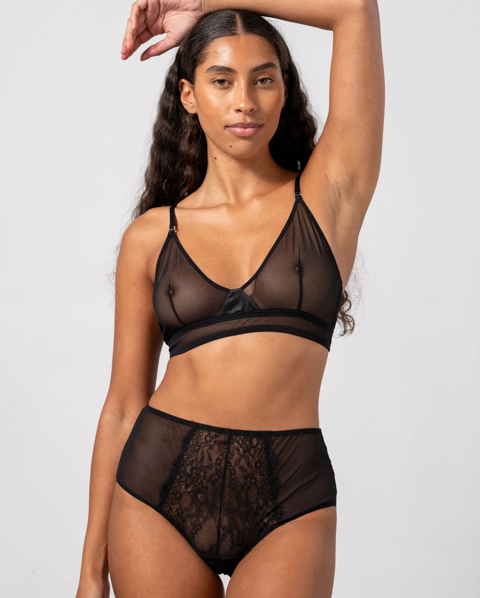 Lace Mesh Strappy Highwaist Briefs Black - Image 3