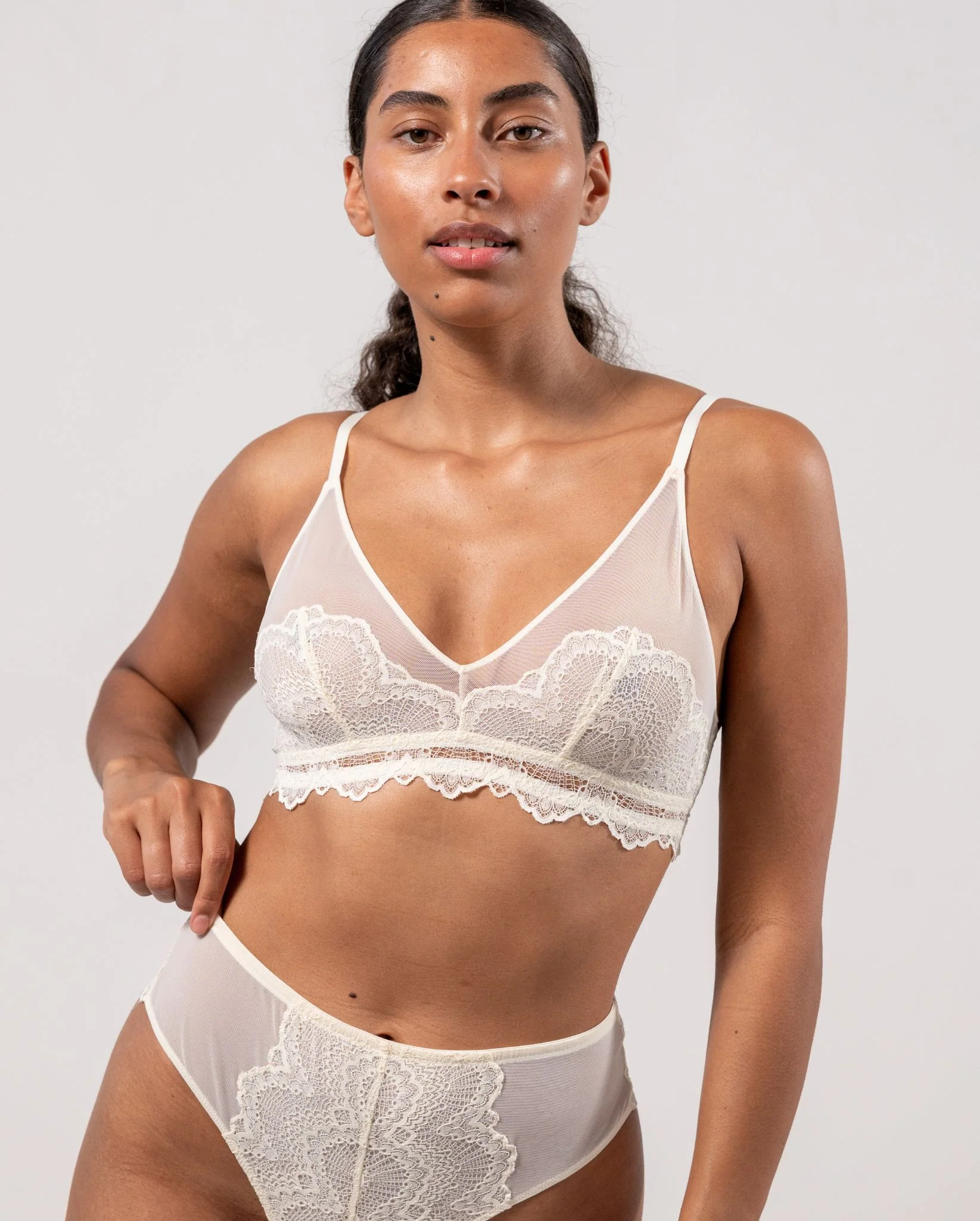 Lace Mesh Triangle Bralette Cream