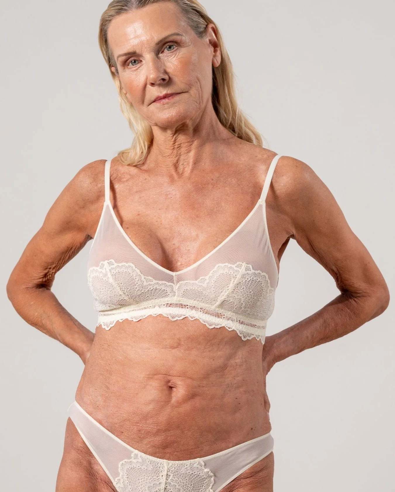 Lace Mesh Triangle Bralette Cream - Image 6