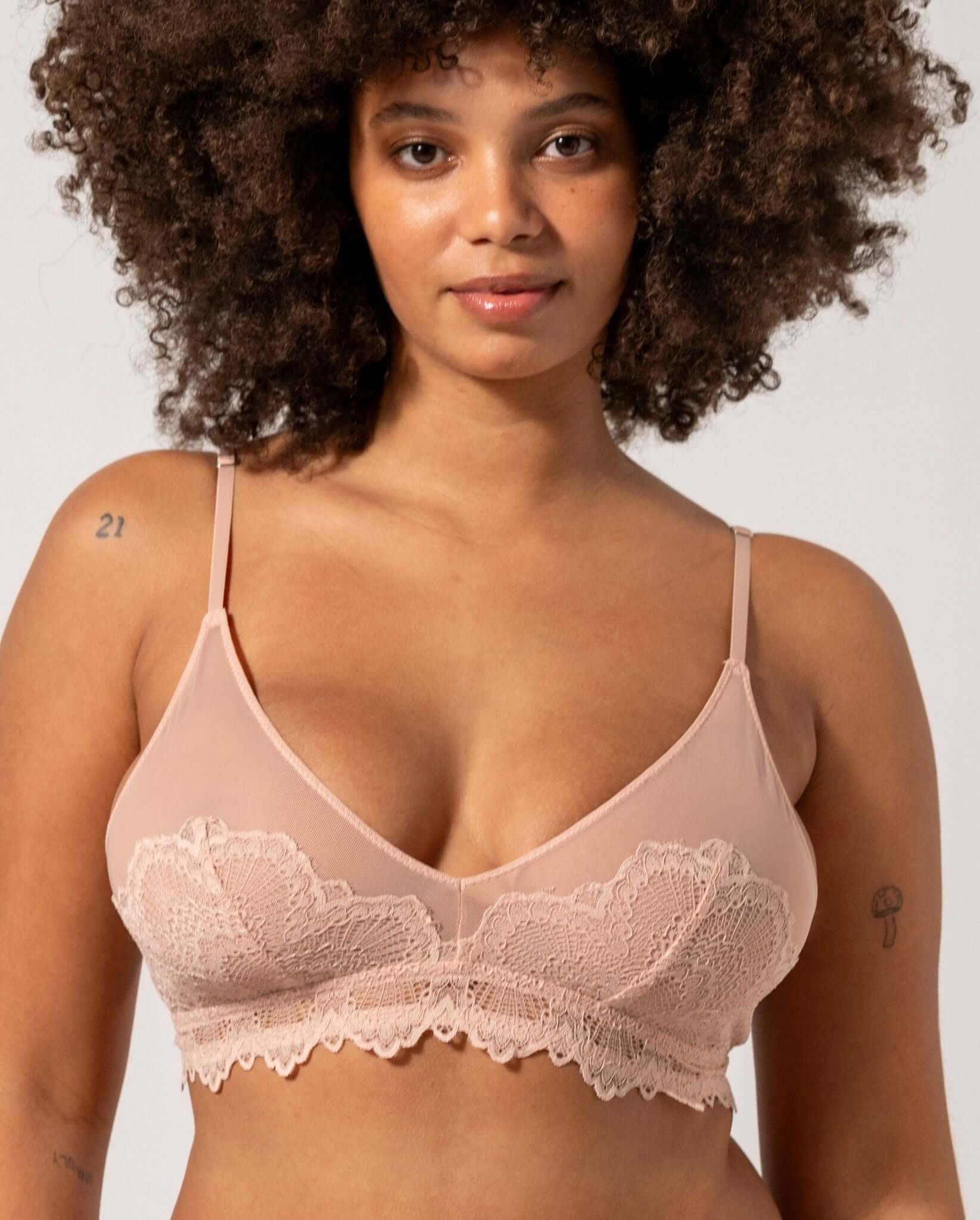 Lace Mesh Triangle Bralette Nude - Image 4
