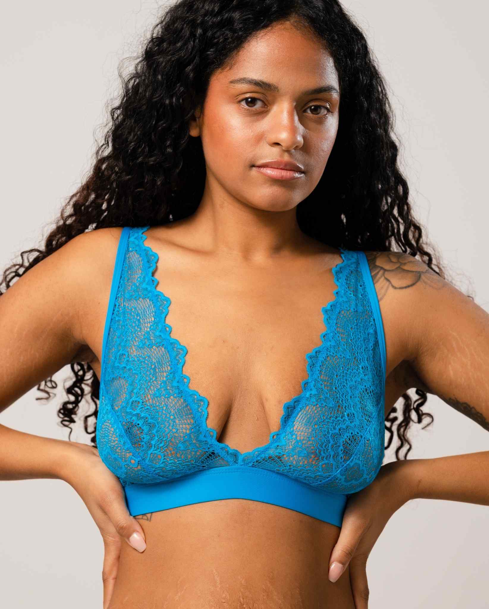 Lace Plunge Bralette Electric Blue - Image 3