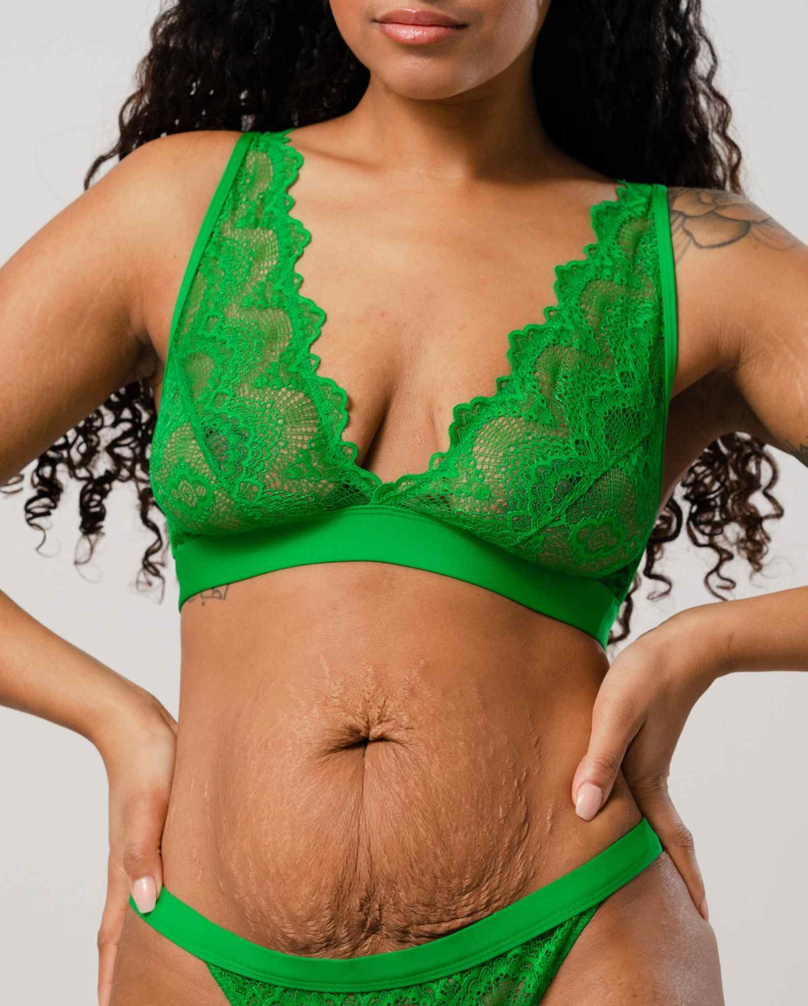 Lace Plunge Bralette Green Ivy - Image 4
