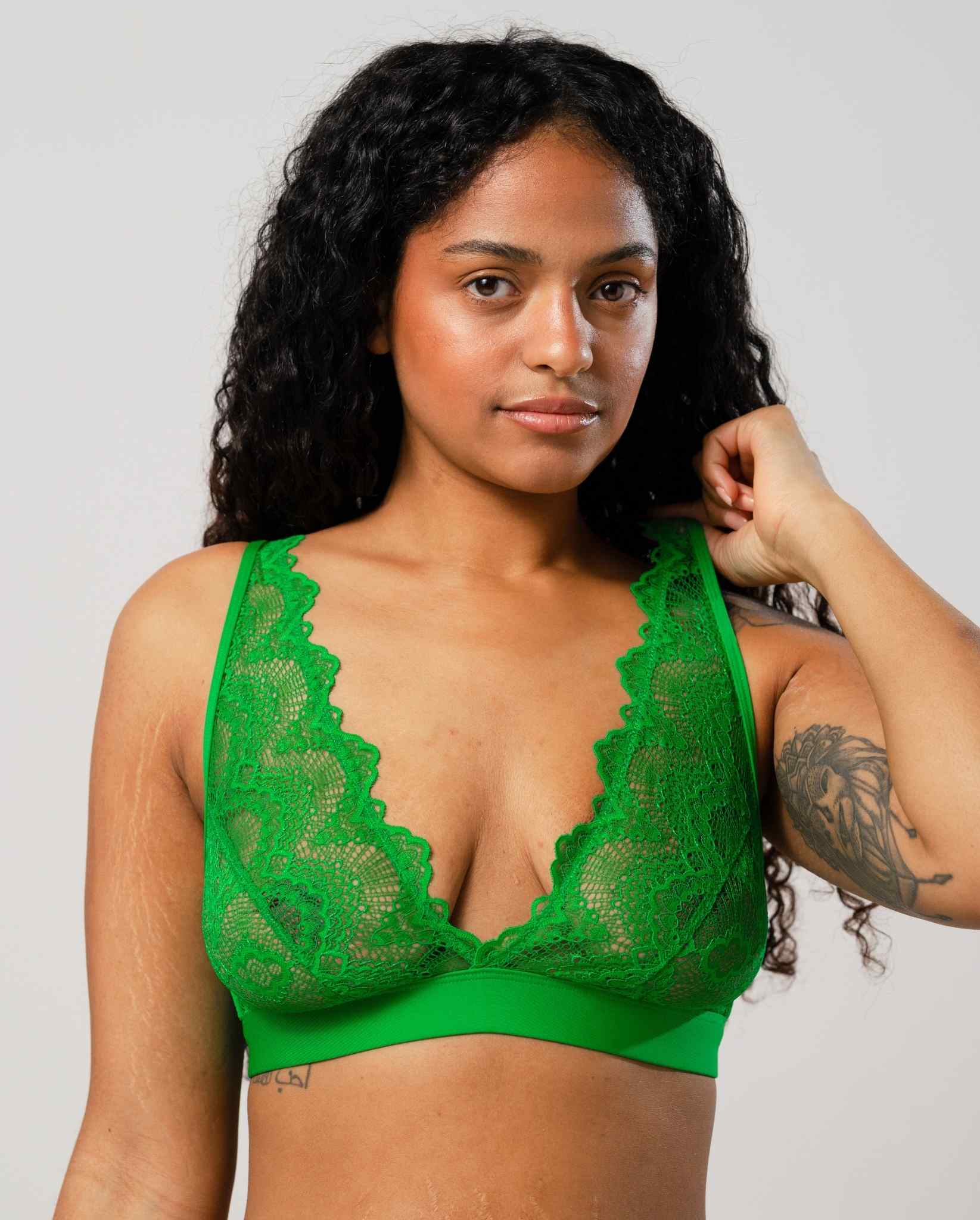 Lace Plunge Bralette Green Ivy - Image 6