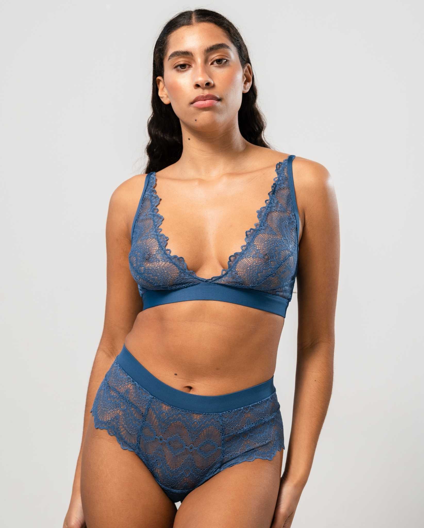 Lace Plunge Bralette Faded Blue - Image 5