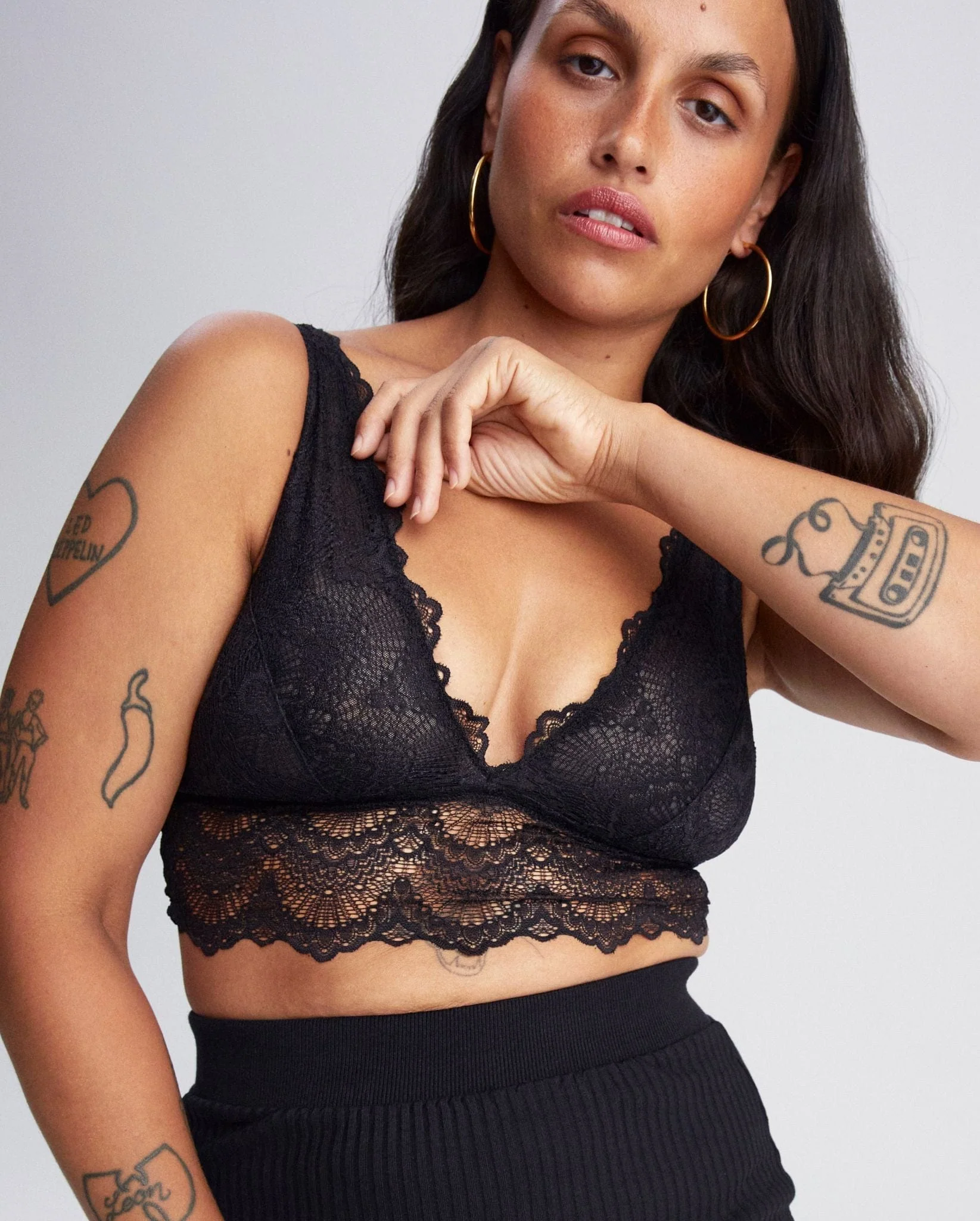 Lace Plunge Bralette Top Black