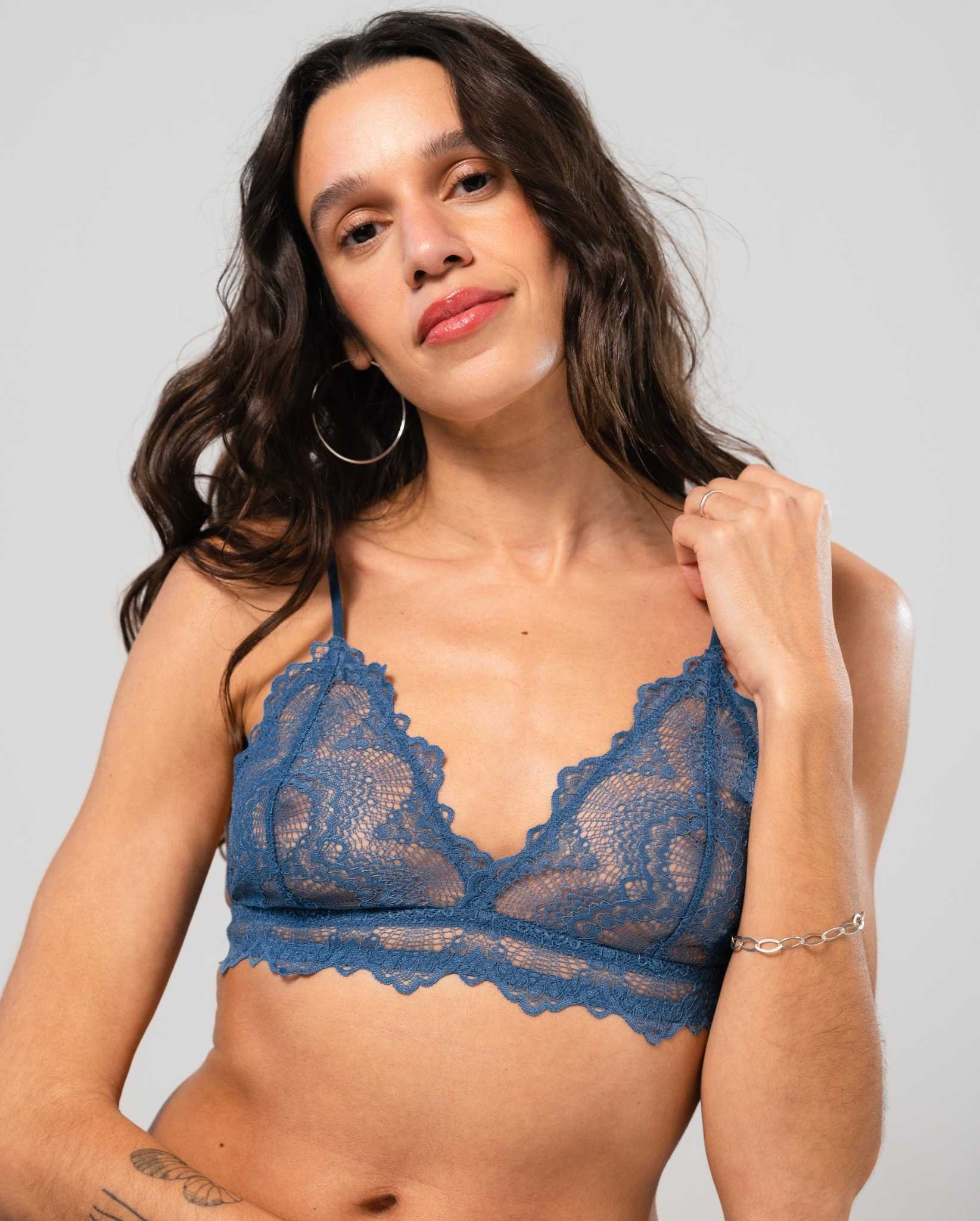 Lace Triangle Bralette Faded Blue - Image 5