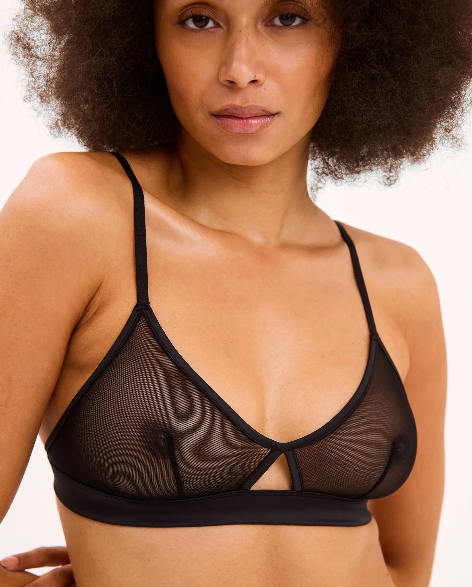 Mesh Cut-Out Triangle Bralette Black - Image 3