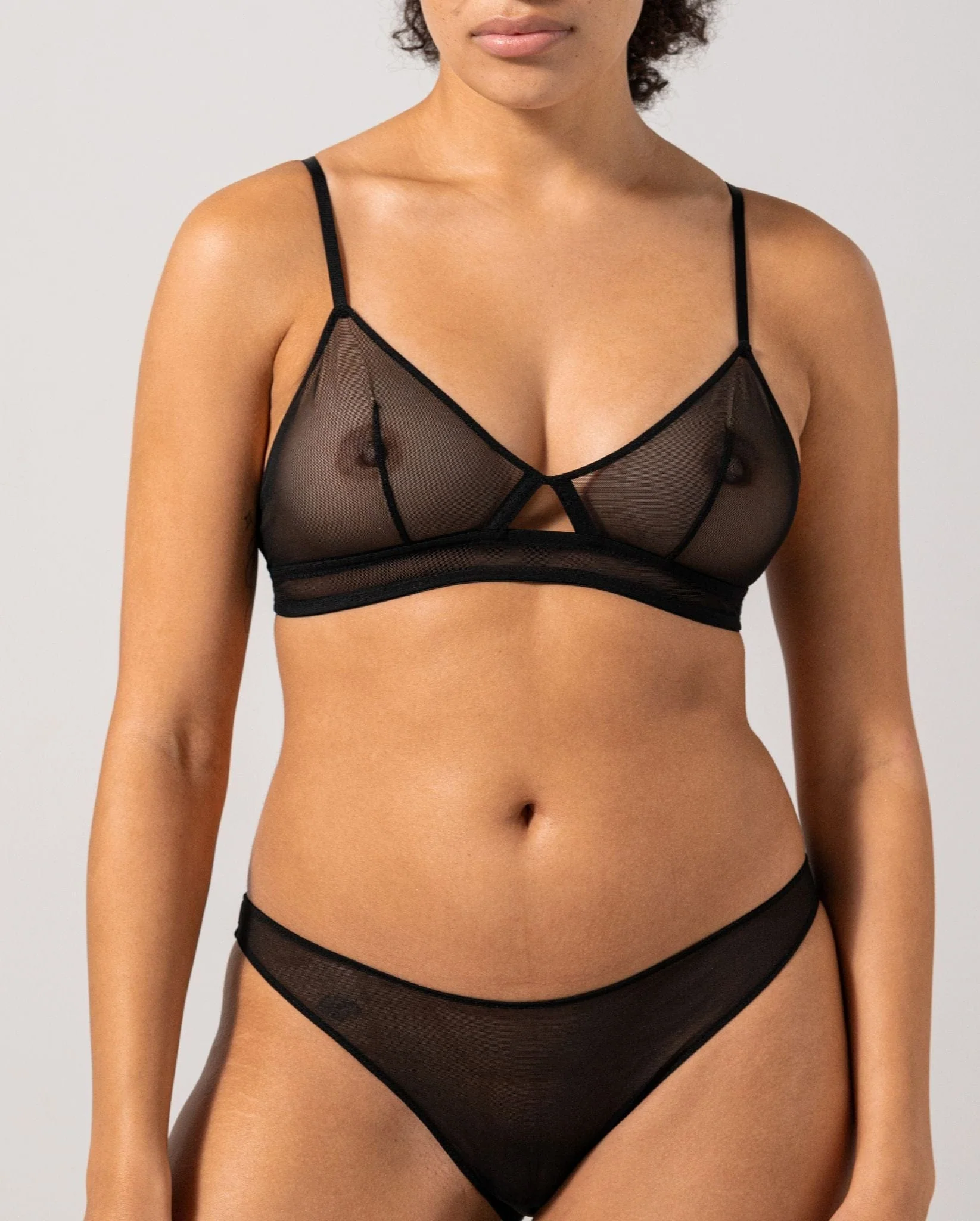 Mesh Cut-Out Triangle Bralette Black - Image 3