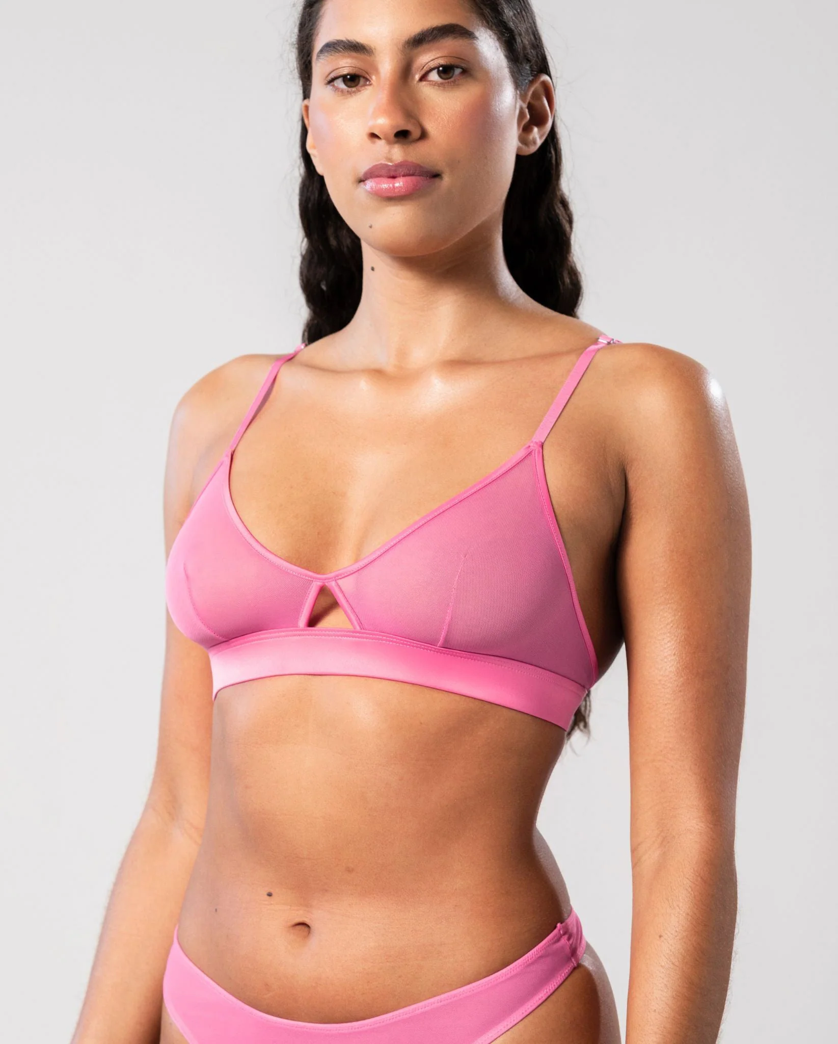 Mesh Cut-Out Triangle Bralette Candy Pink - Image 4