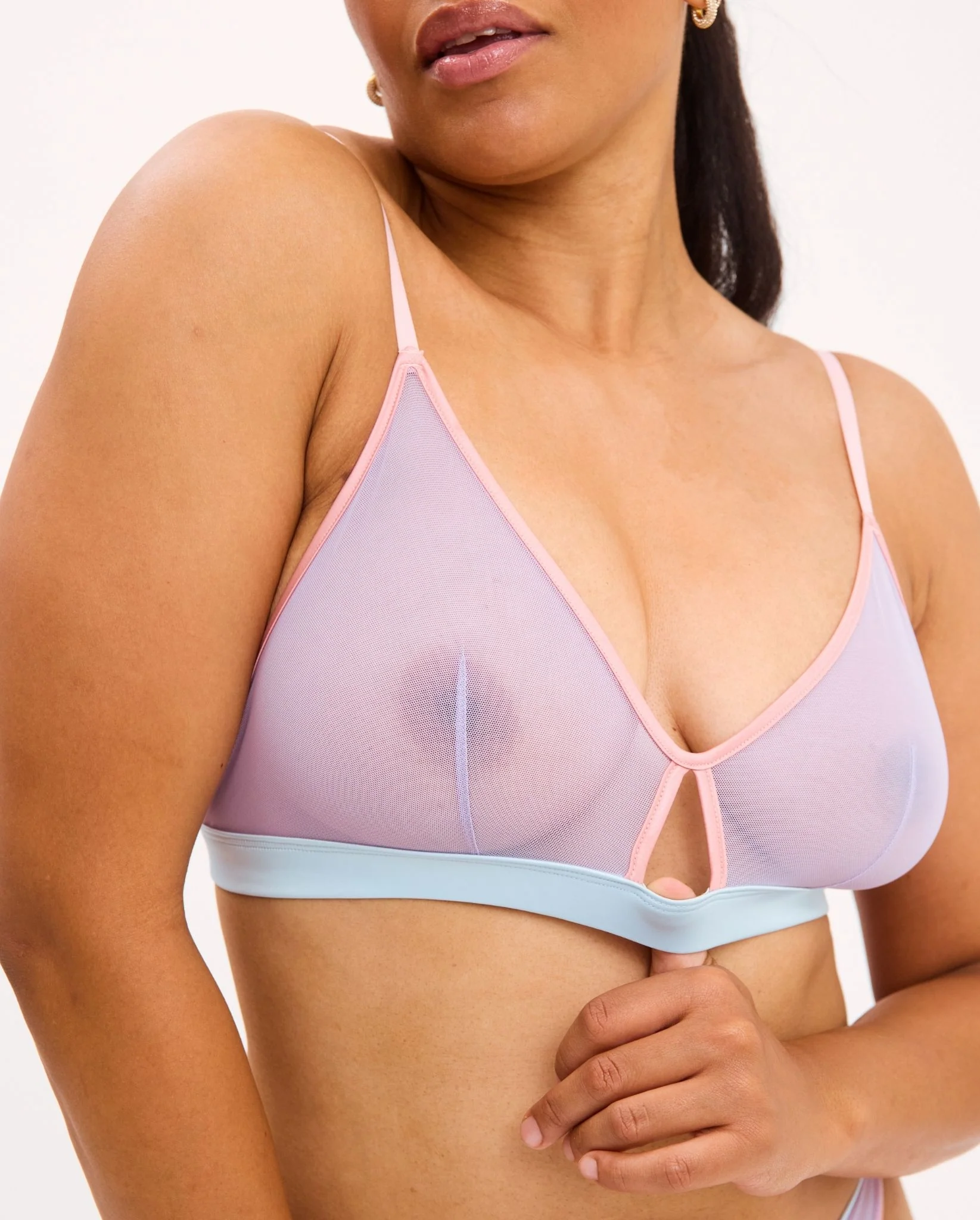 Mesh Cut-Out Triangle Bralette Pastel Lilac - Image 10