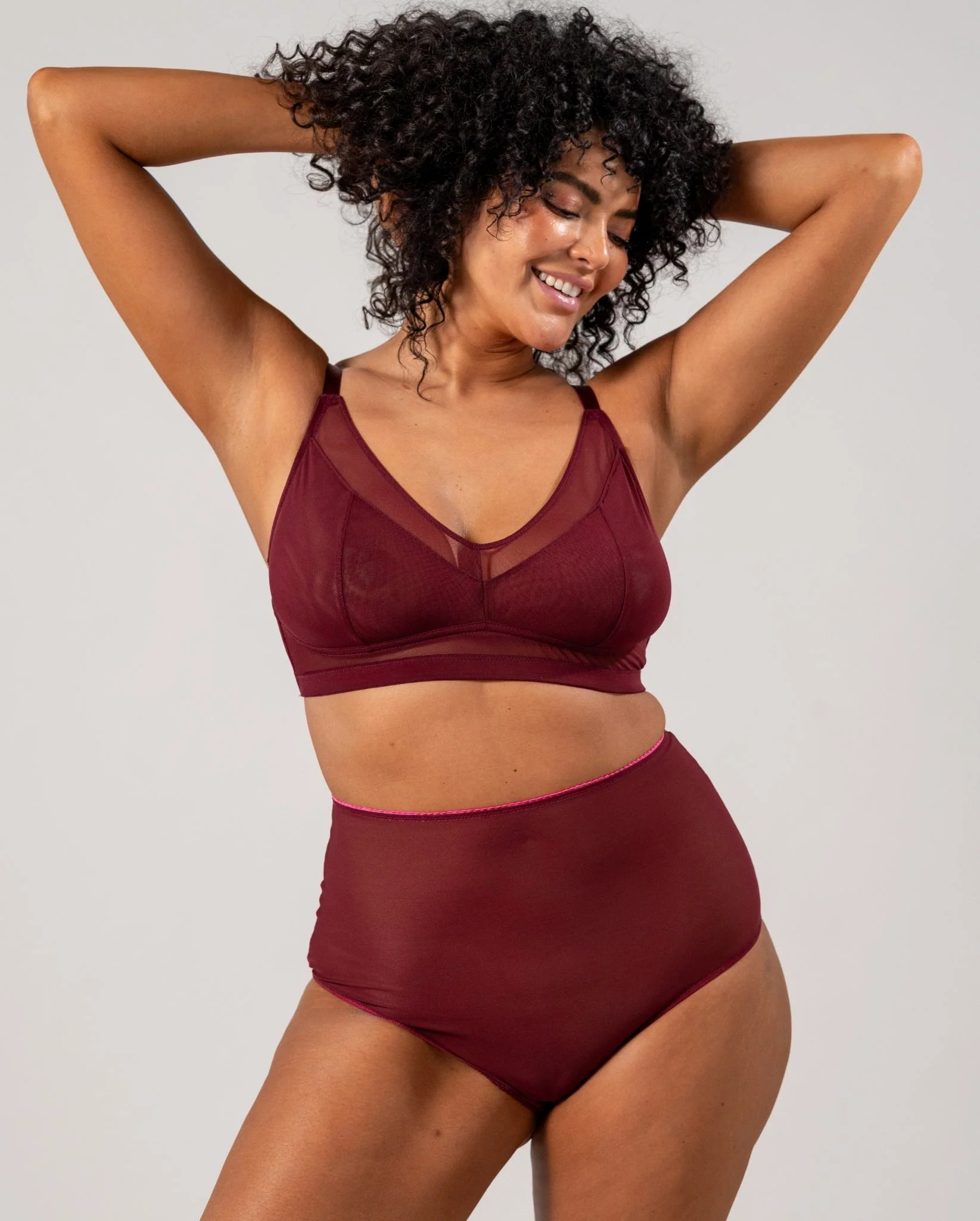 Mesh Highwaist Briefs Burgundy/Neon Pink - Image 3