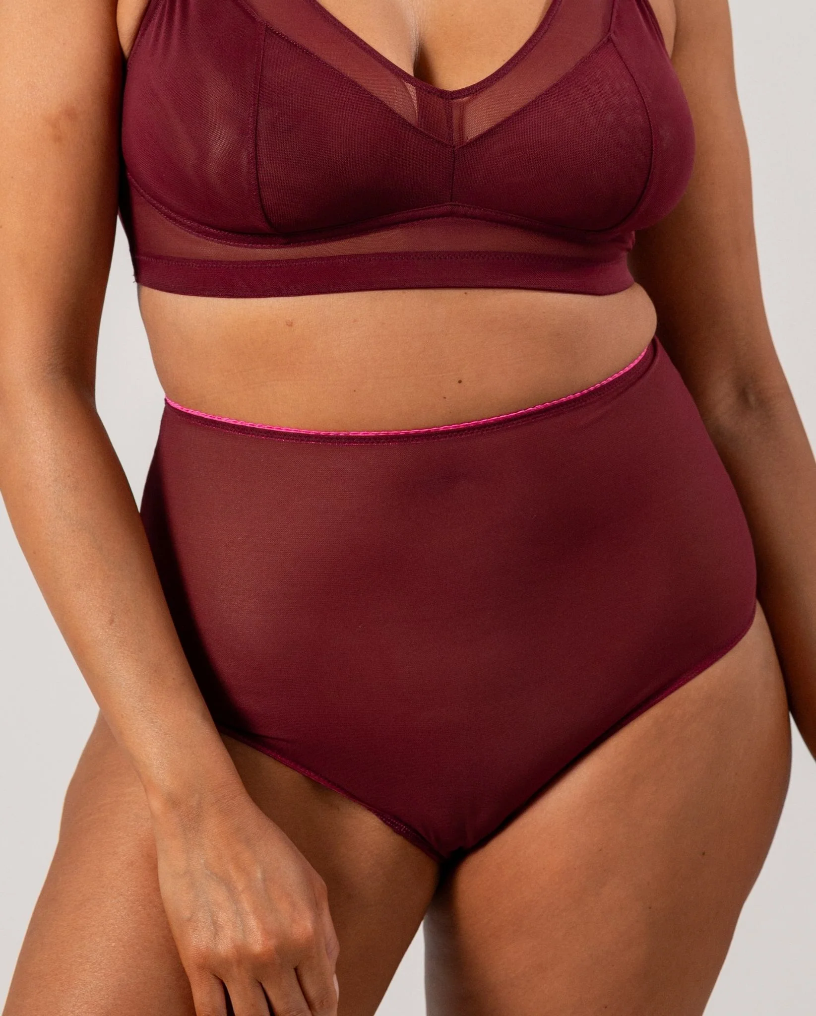 Mesh Highwaist Briefs Burgundy/Neon Pink - Image 4
