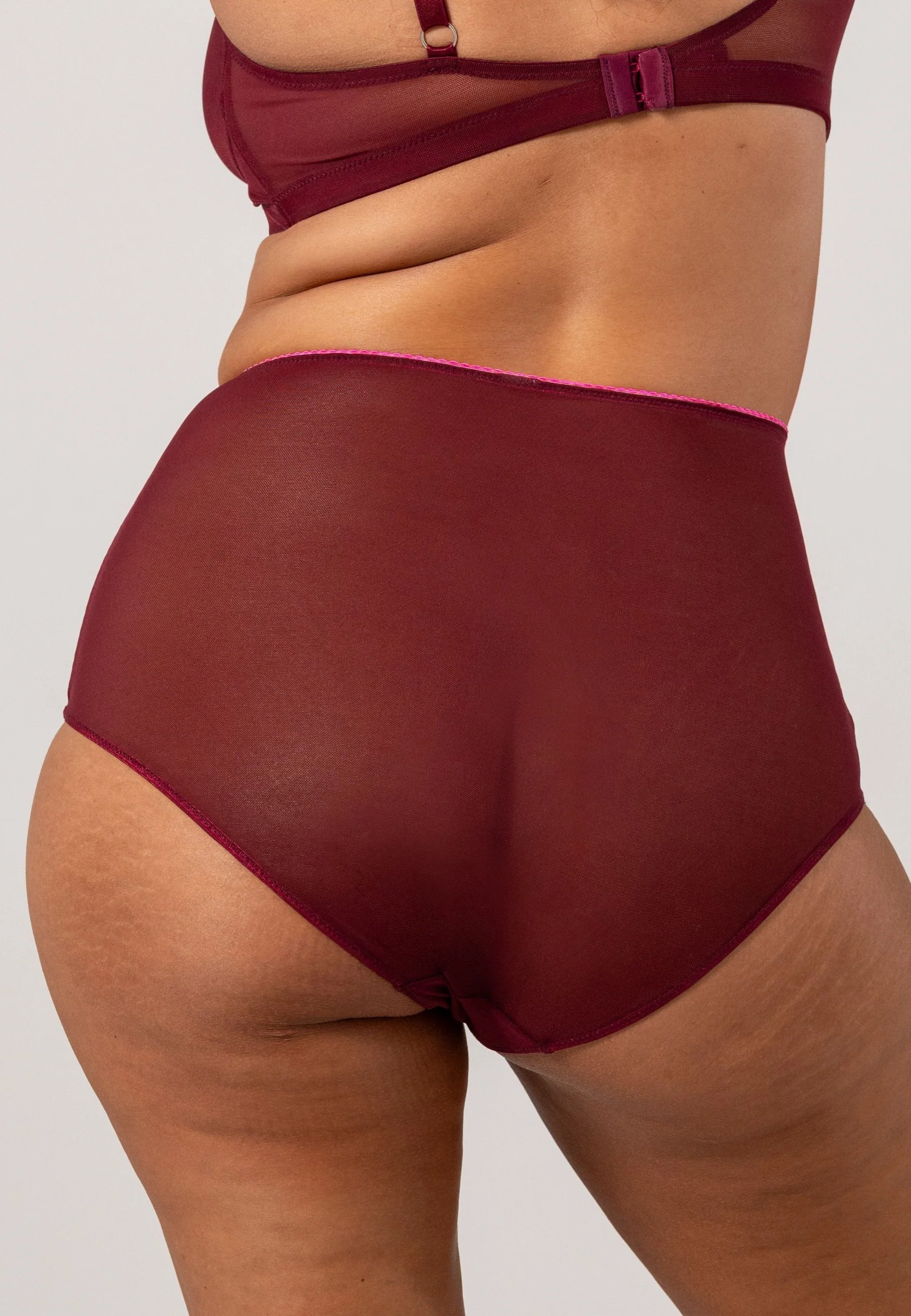 Mesh Highwaist Briefs Burgundy/Neon Pink - Image 5