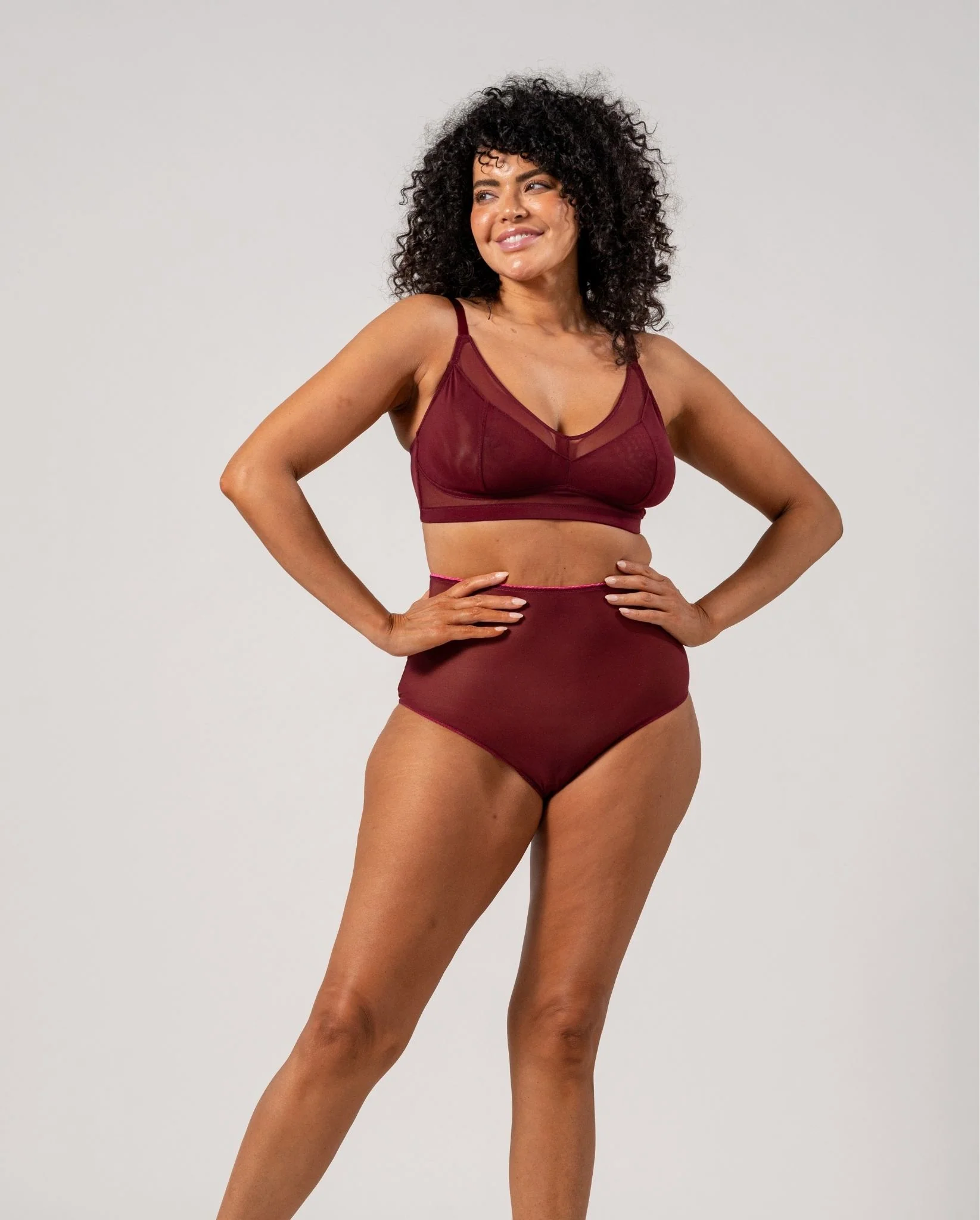 Mesh Highwaist Briefs Burgundy/Neon Pink - Image 6