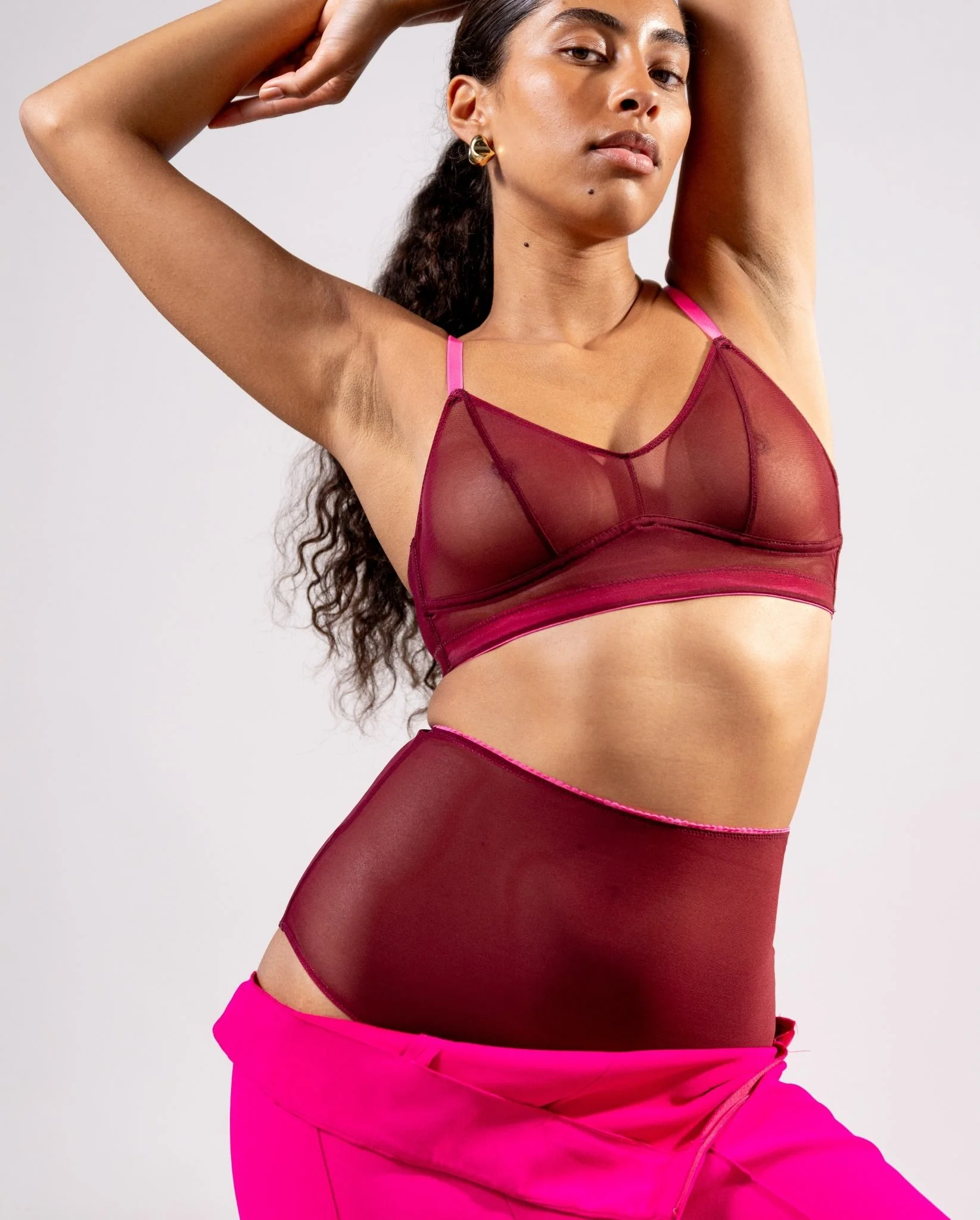 Mesh Highwaist Briefs Burgundy/Neon Pink - Image 7
