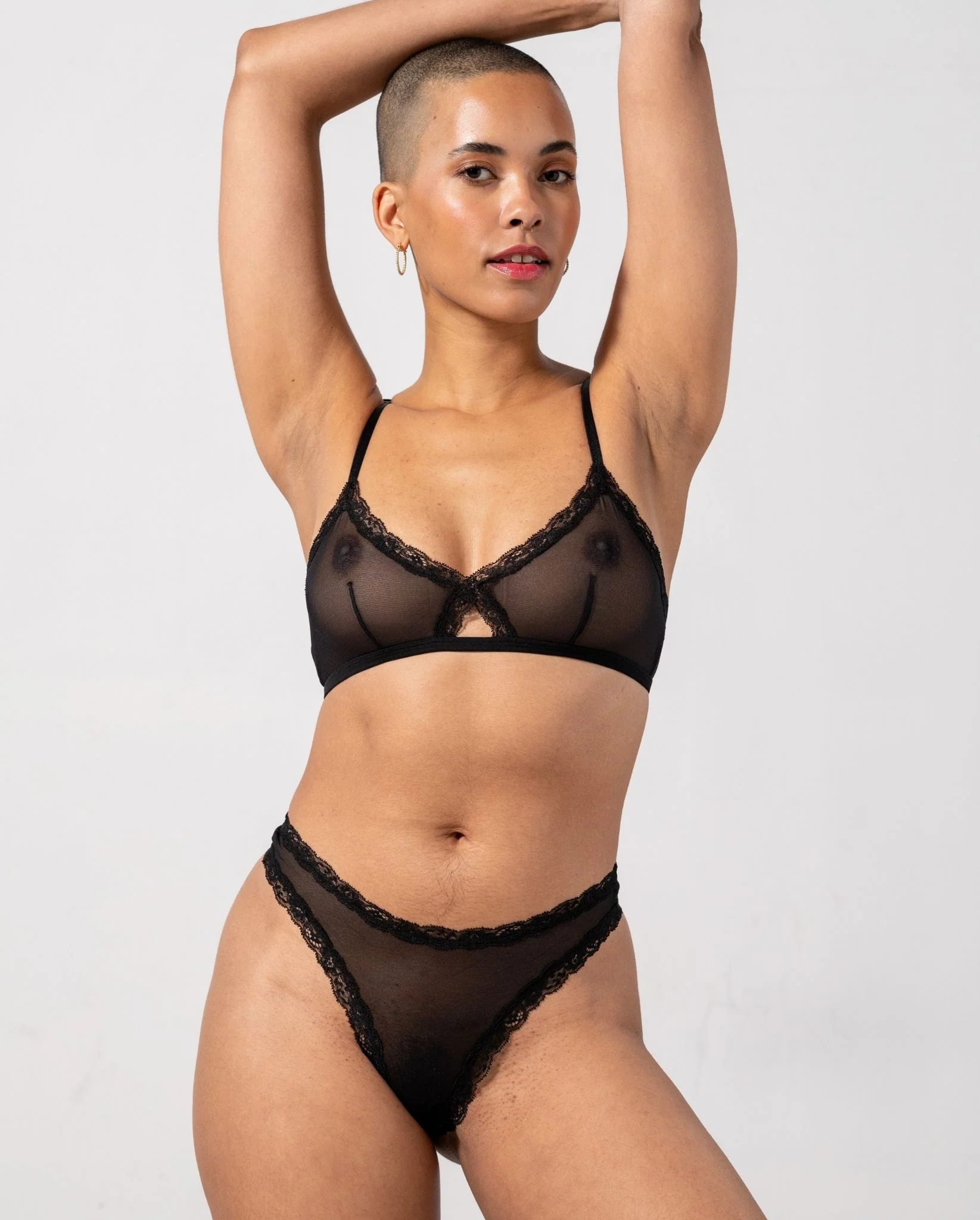 Mesh Lace Cut-Out Triangle Bralette Black - Image 8