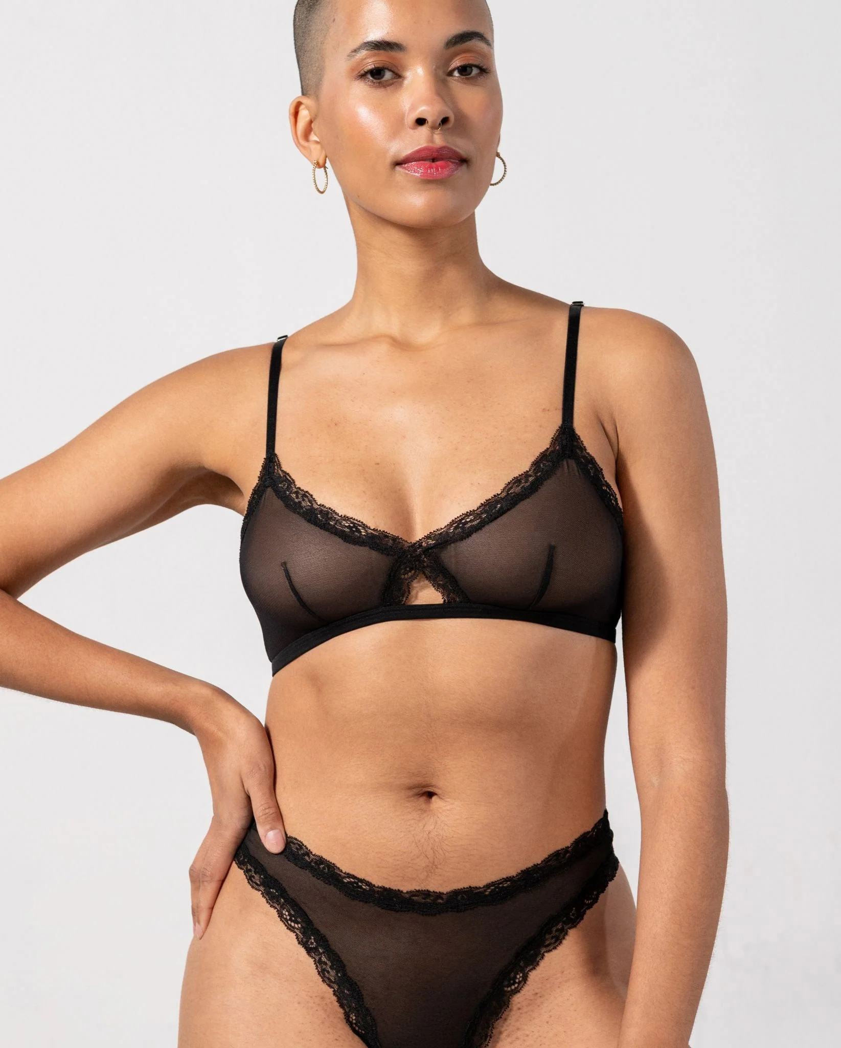 Mesh Lace Cut-Out Triangle Bralette Black - Image 9