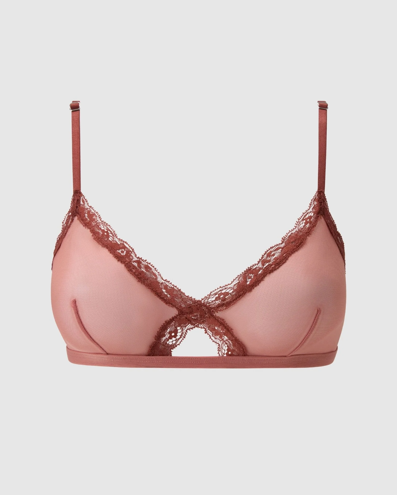Mesh Lace Cut-Out Triangle Bralette Blush - Image 2