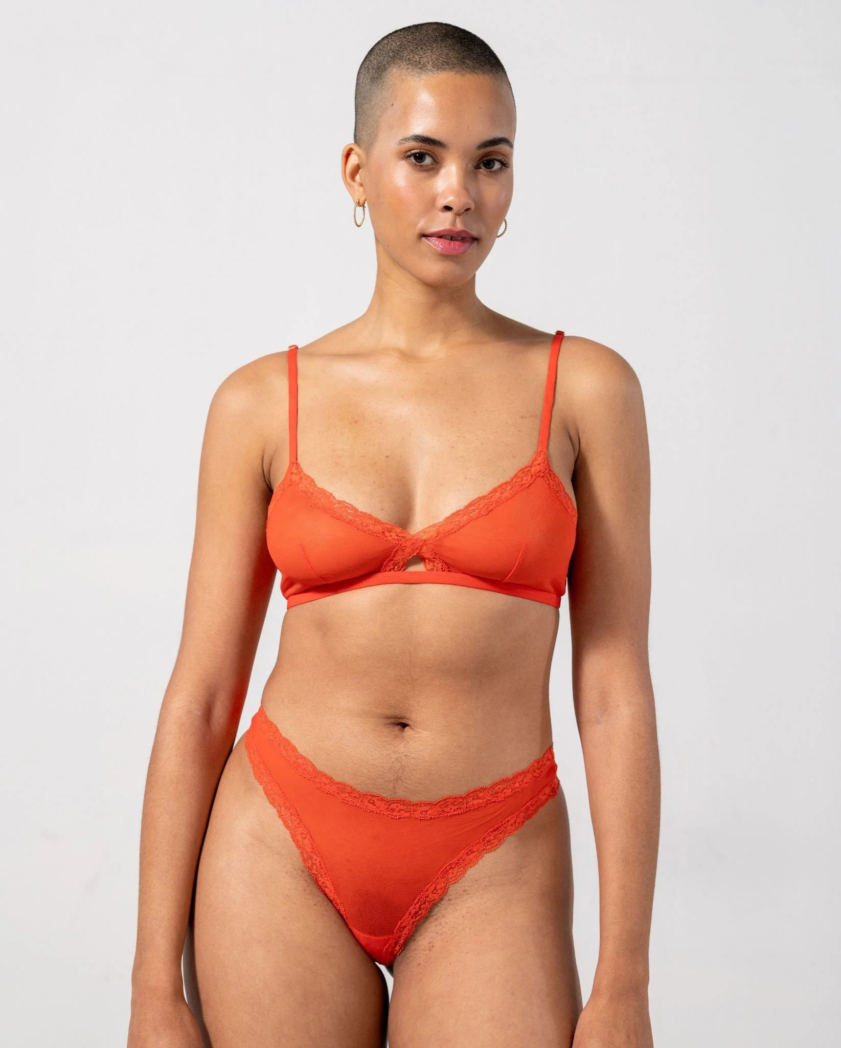 Mesh Lace Cut-Out Triangle Bralette Fiery Red - Image 12