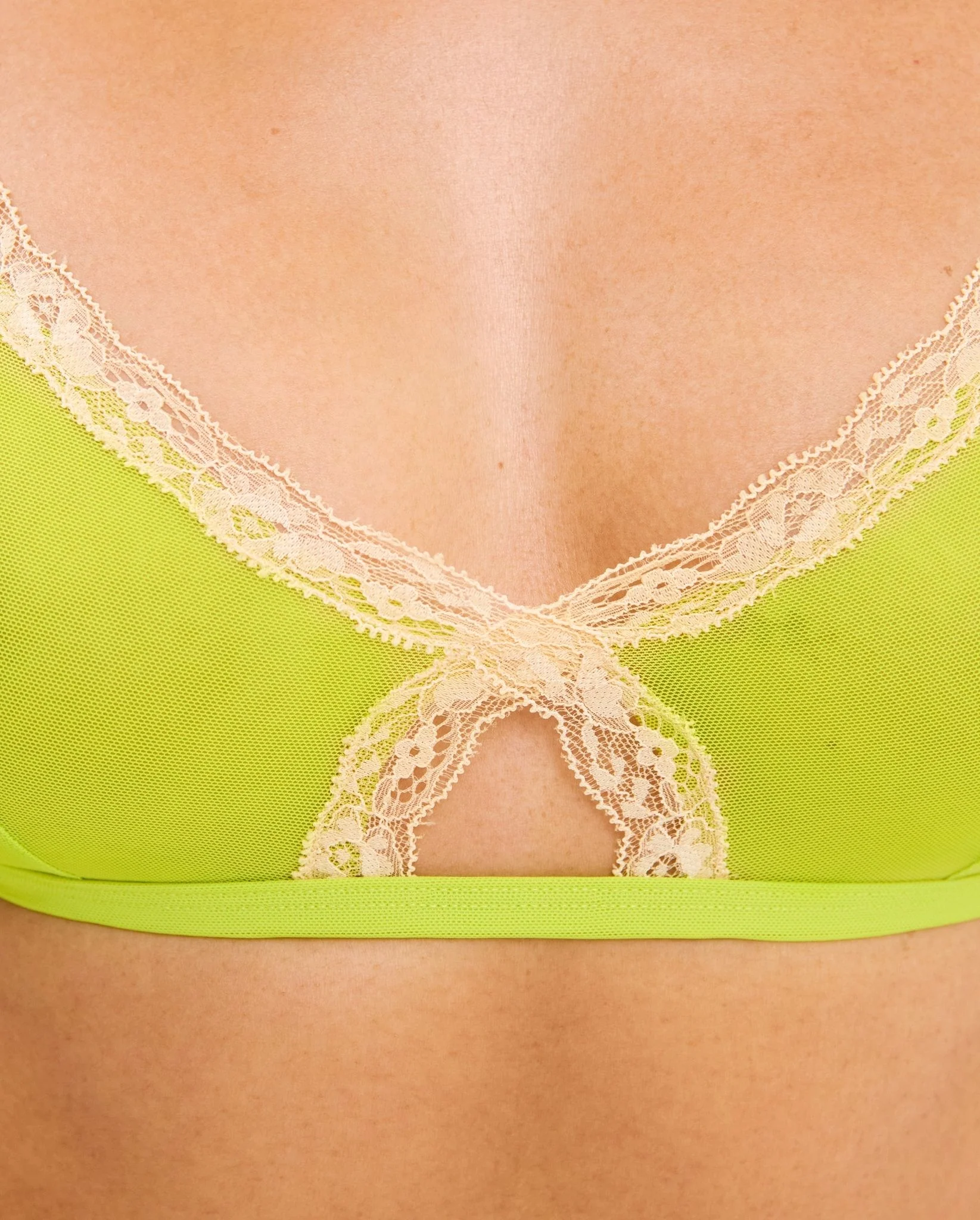 Mesh Lace Cut-Out Triangle Bralette Zesty Lime - Image 6