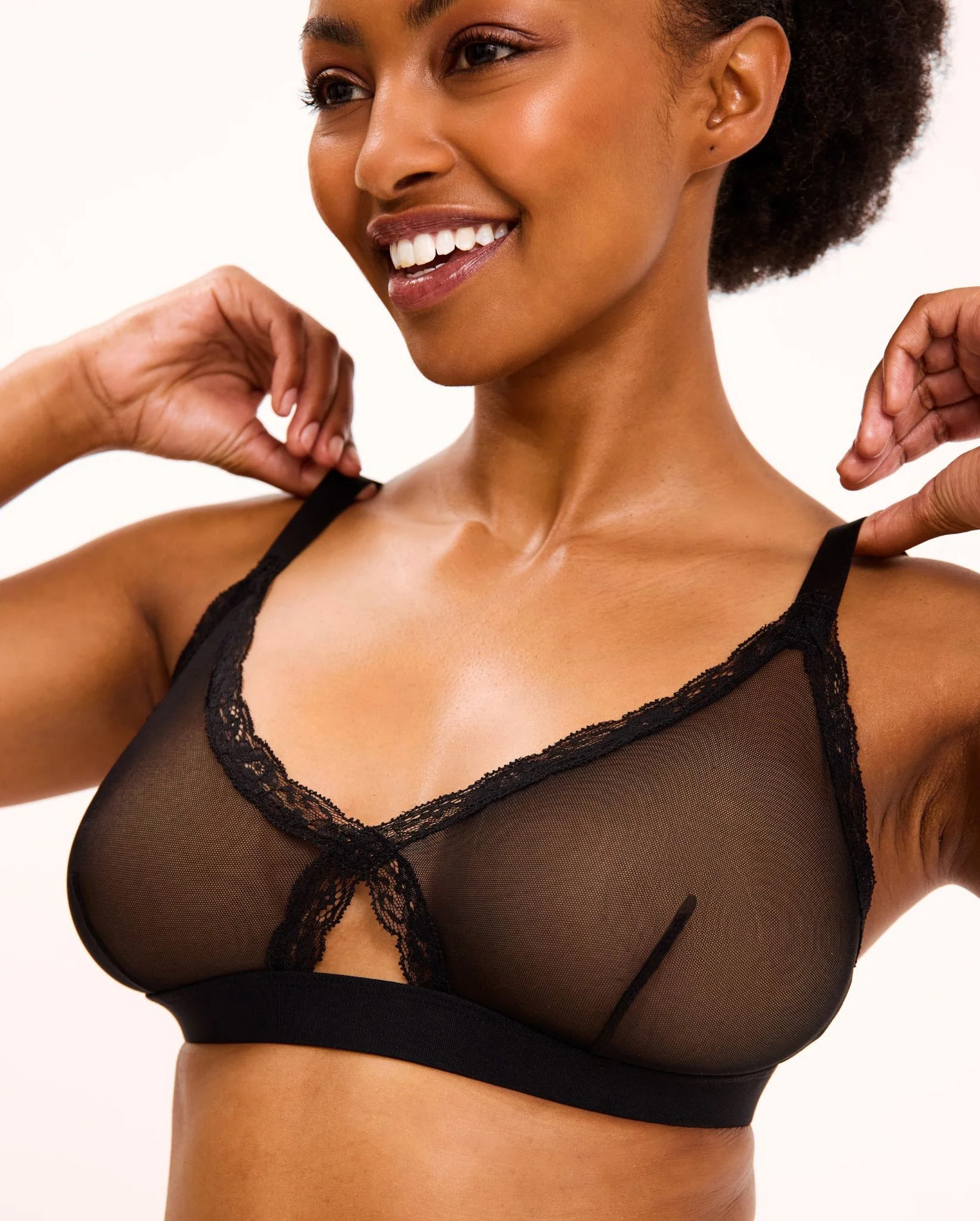 Mesh Lace Cut-Out Triangle+ Bralette Black