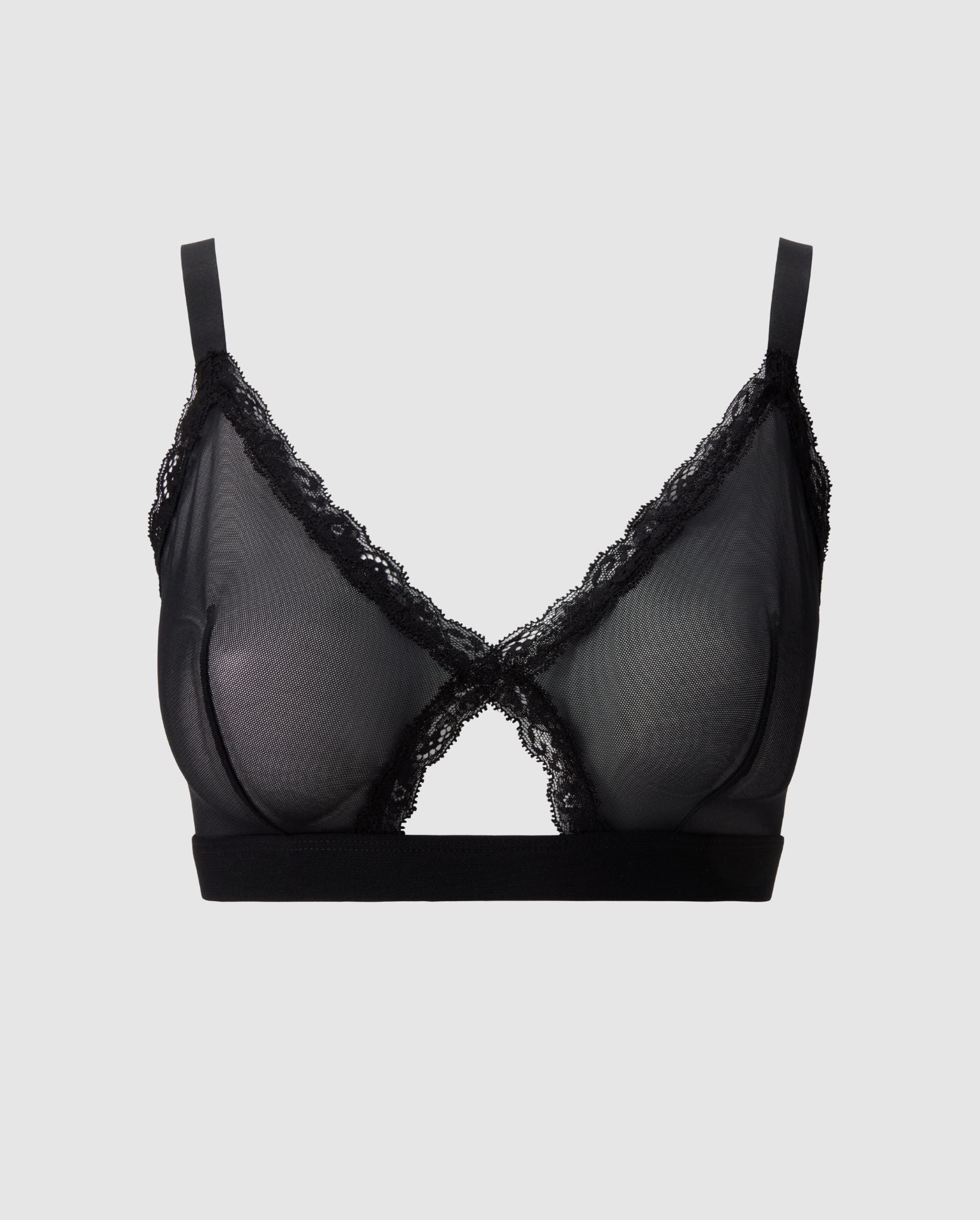 Mesh Lace Cut-Out Triangle+ Bralette Black - Image 2