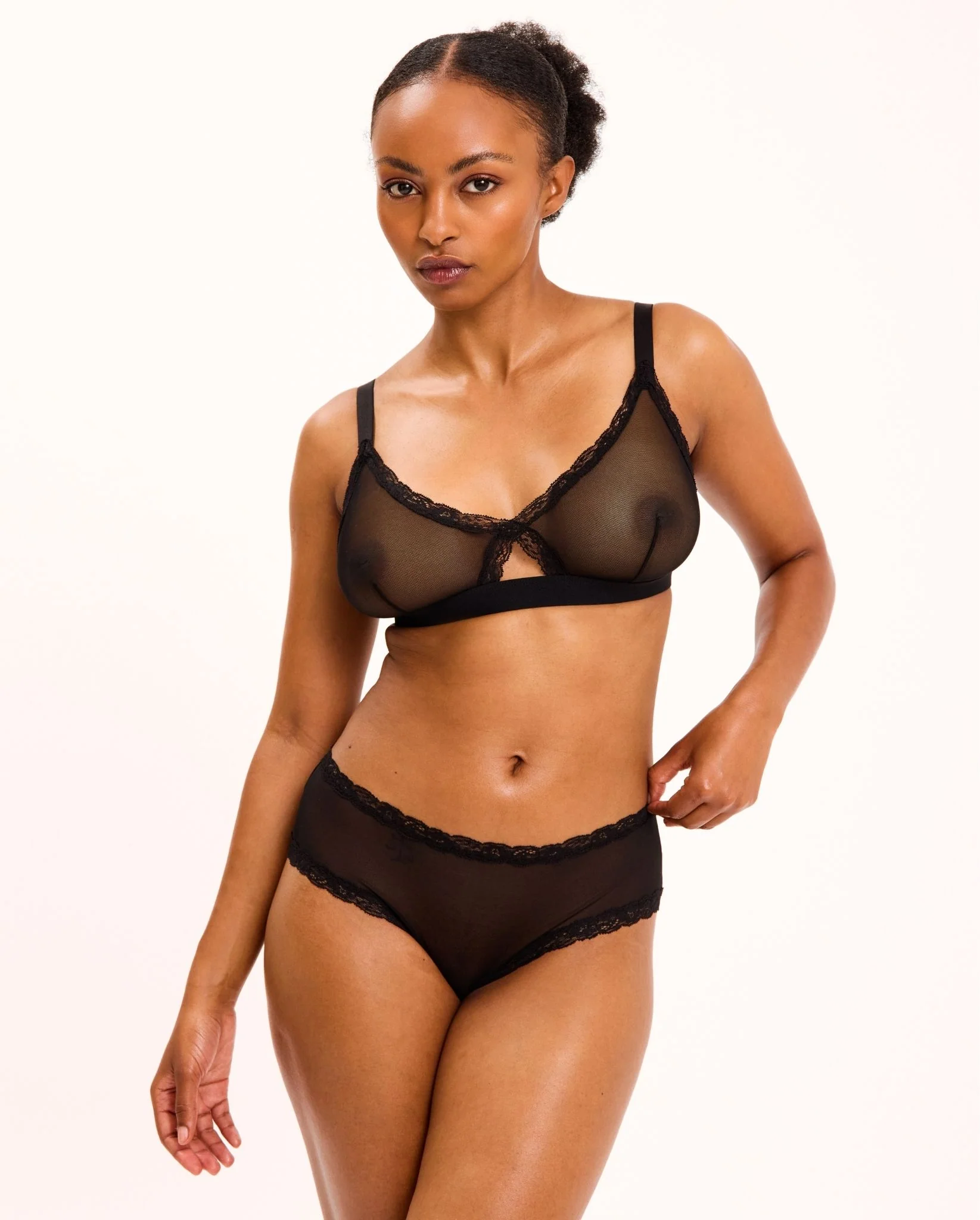 Mesh Lace Cut-Out Triangle+ Bralette Black - Image 3