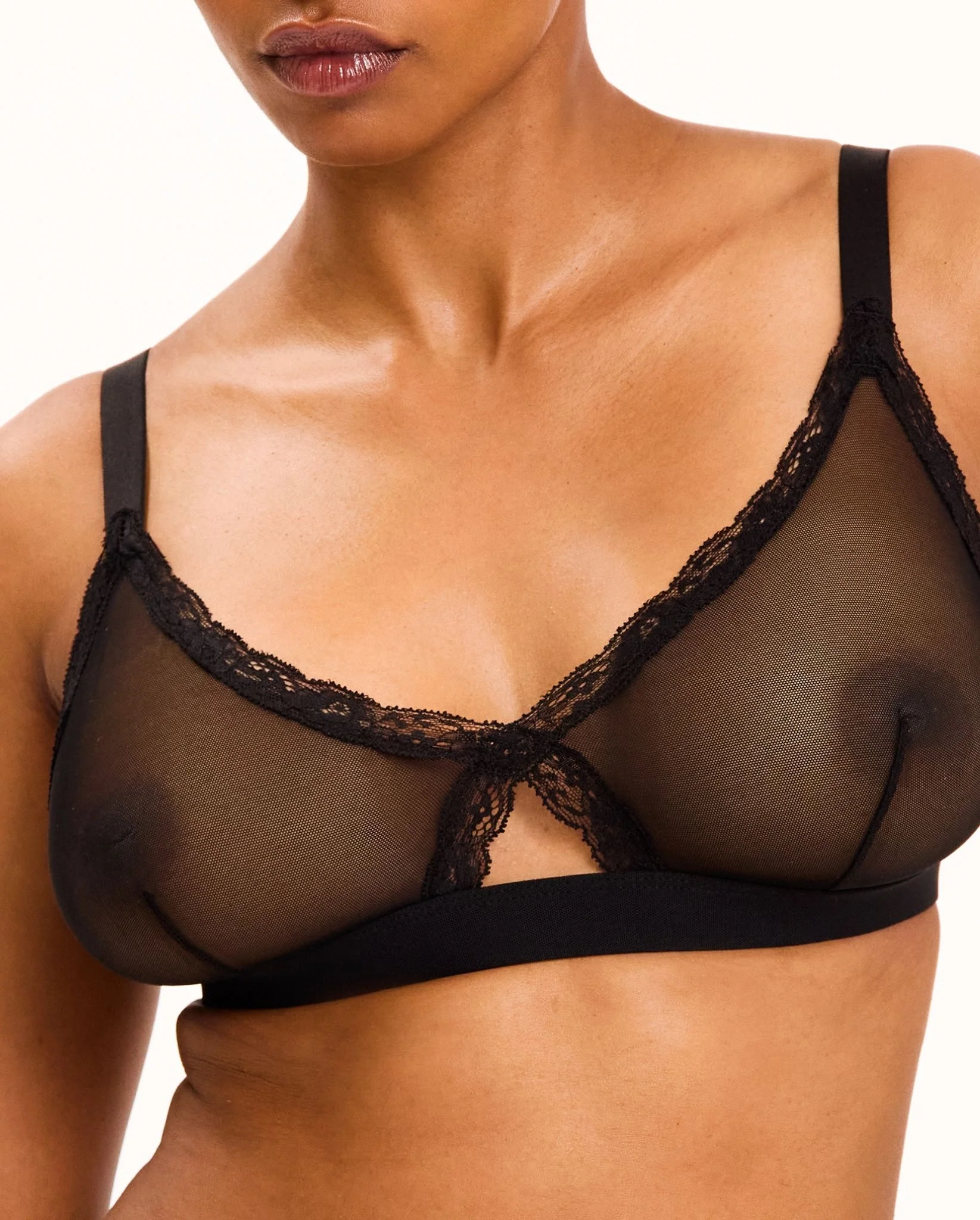 Mesh Lace Cut-Out Triangle+ Bralette Black - Image 8