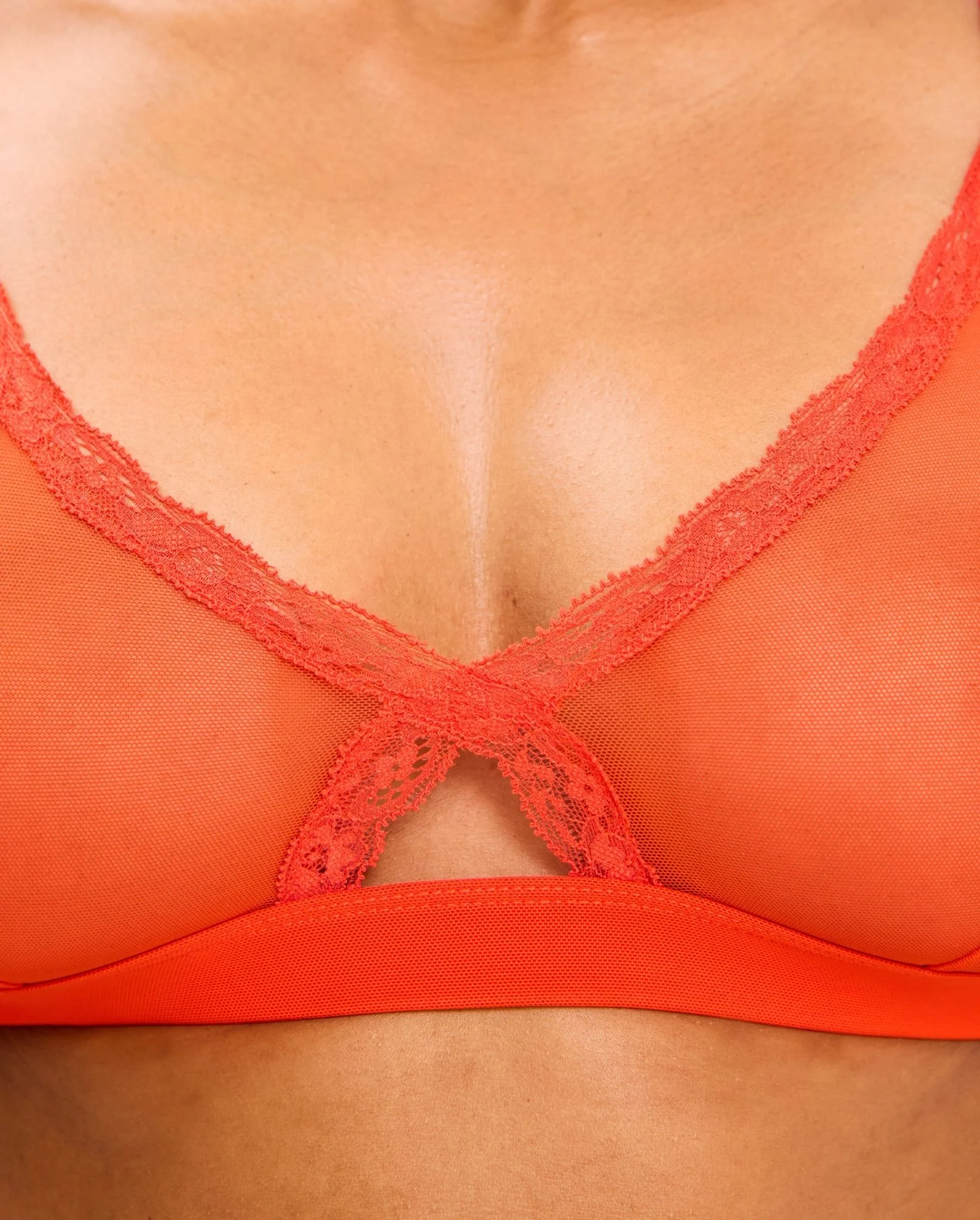 Mesh Lace Cut-Out Triangle+ Bralette Fiery Red - Image 4