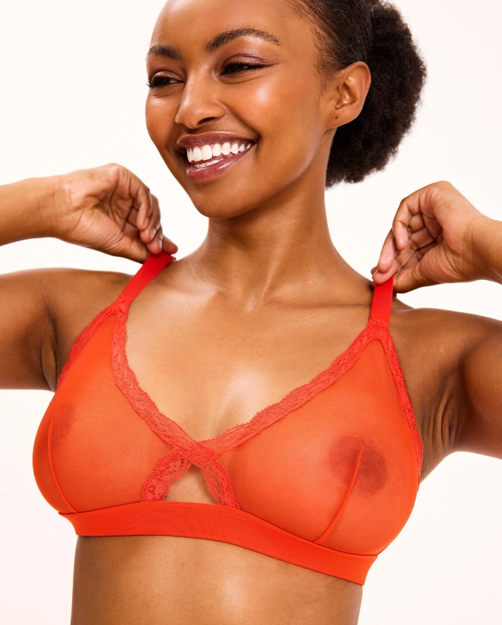 Mesh Lace Cut-Out Triangle+ Bralette Fiery Red - Image 7