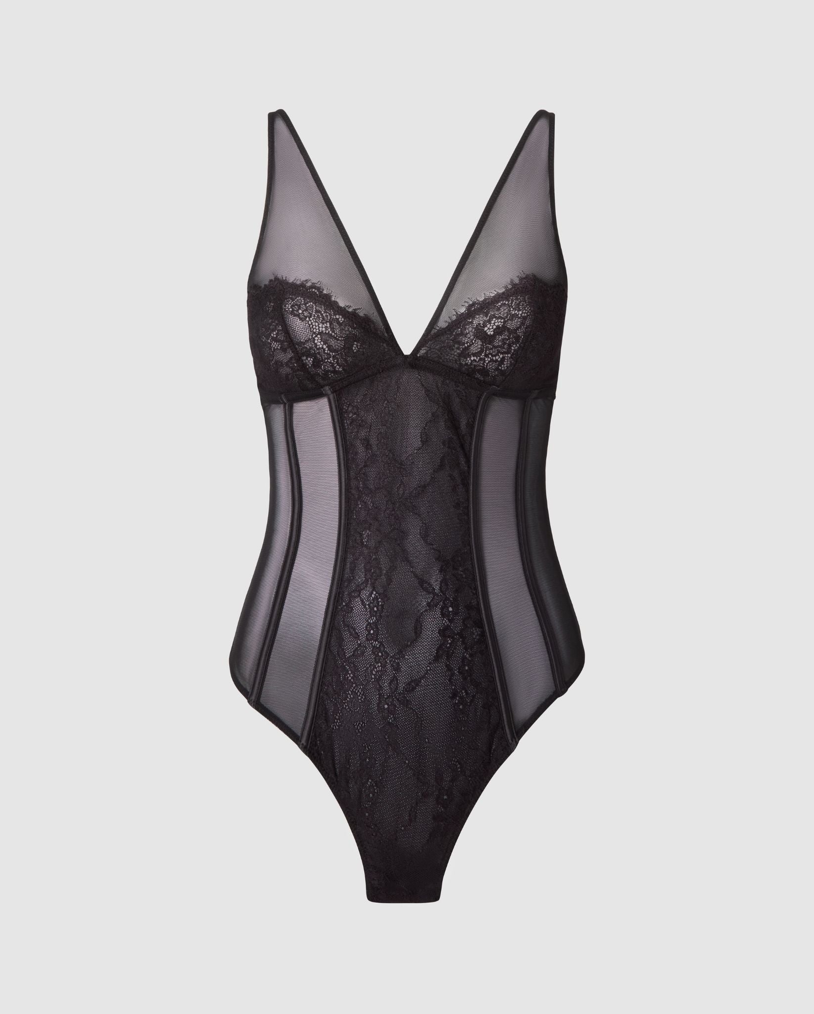 Mesh Lace Plunge Body Black - Image 2