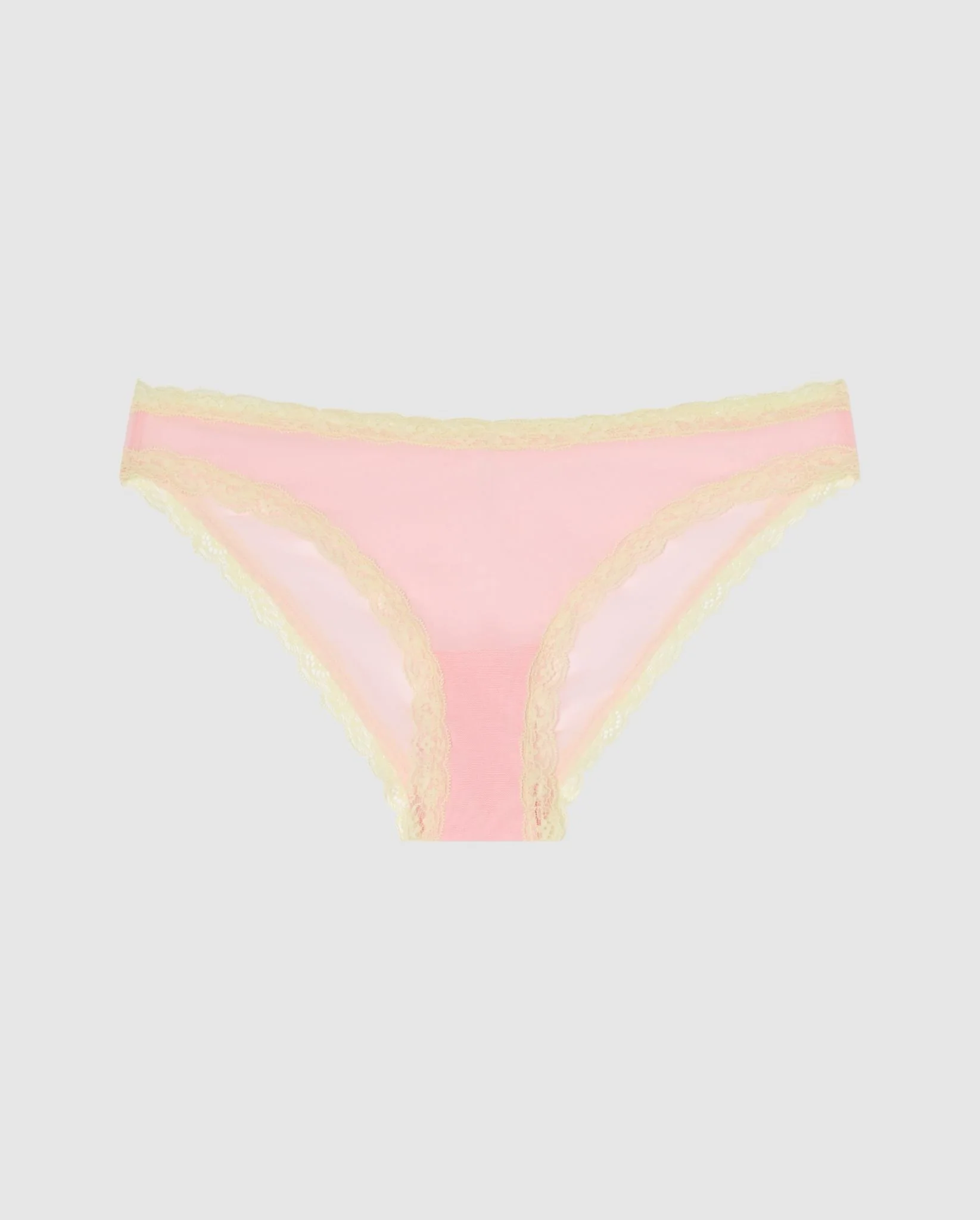 Mesh Lace Trim Bikini Briefs Powder Pink/Light Yellow - Image 2