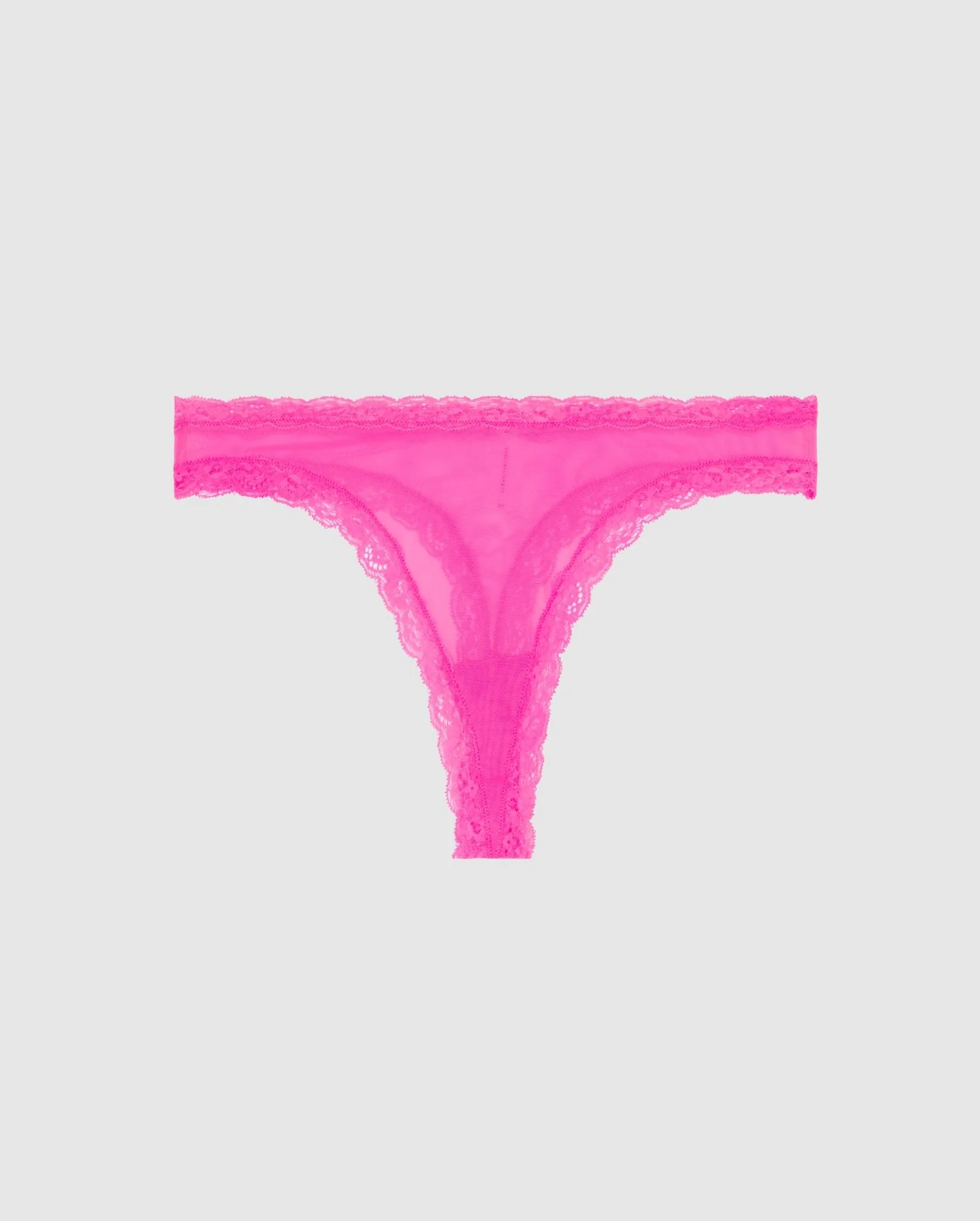 Mesh Lace Trim Thong Neon Pink - Image 2