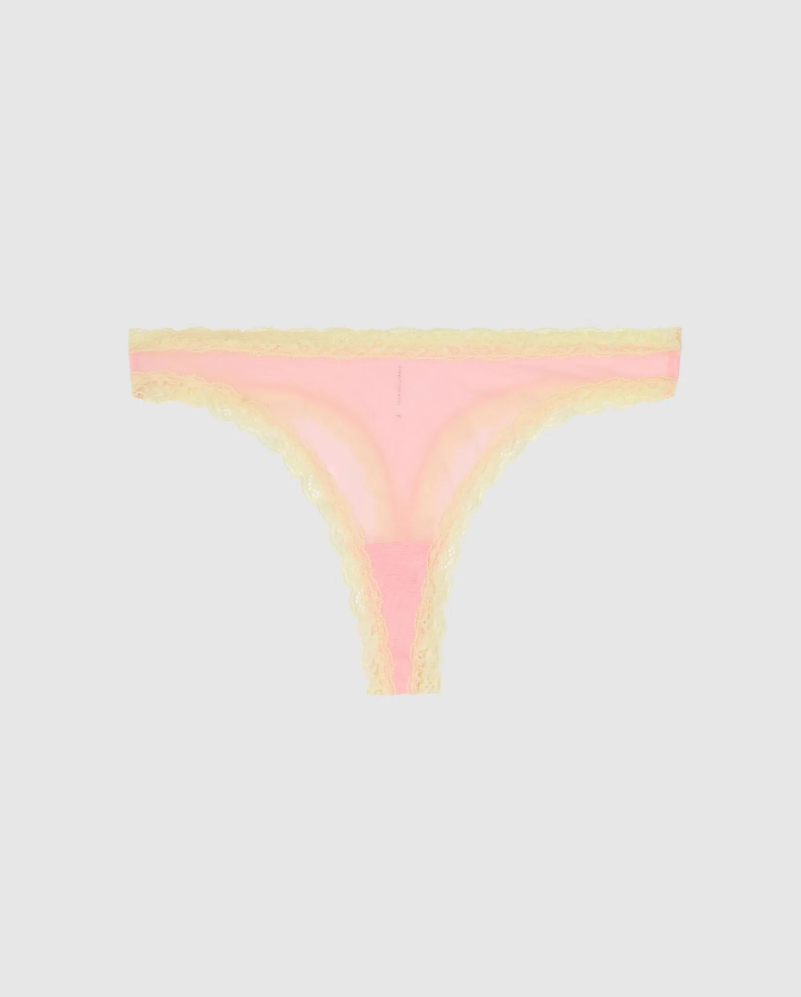 Mesh Lace Trim Thong Powder Pink/Light Yellow - Image 2