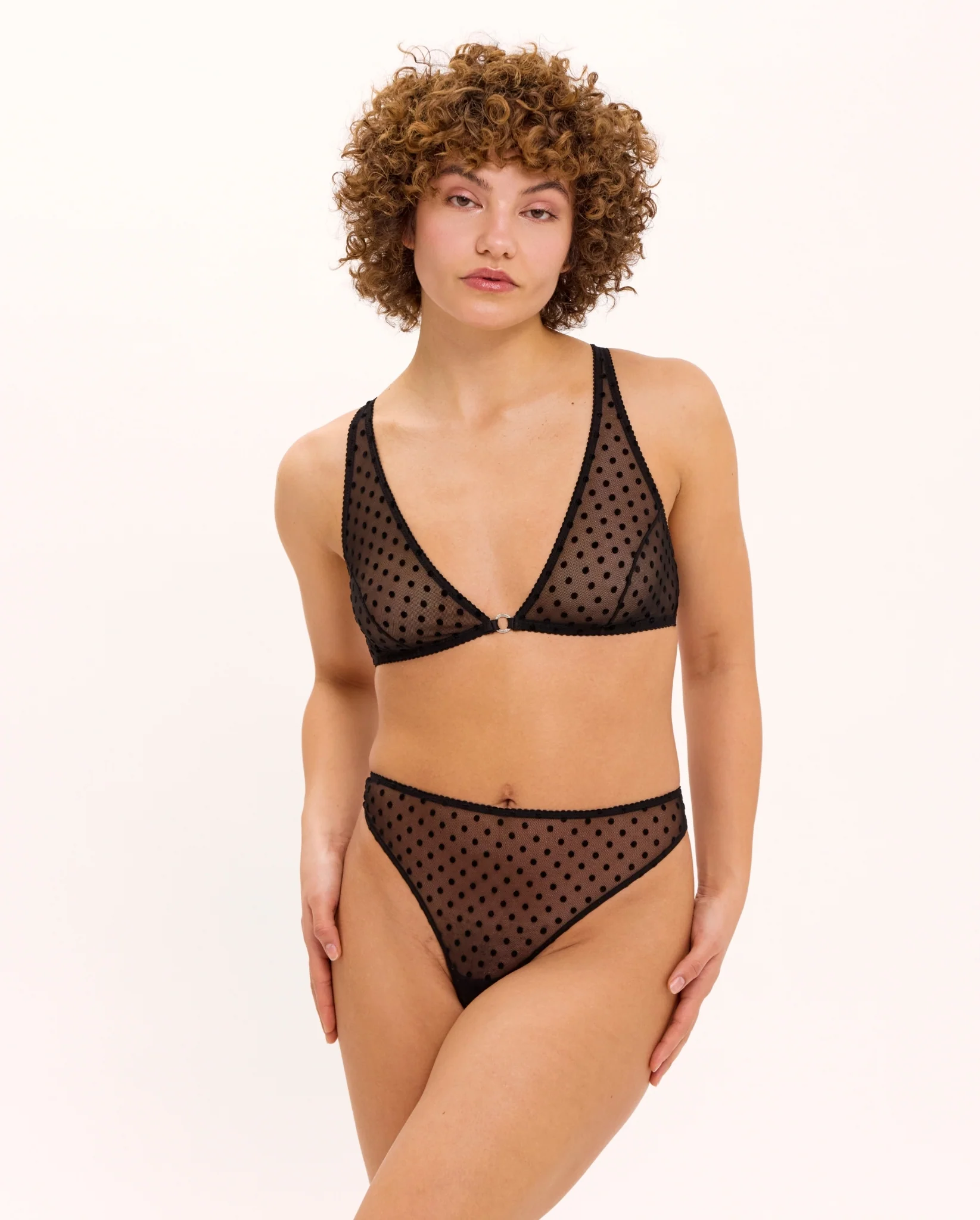 Mesh Plunge Bralette Black Dots - Image 4