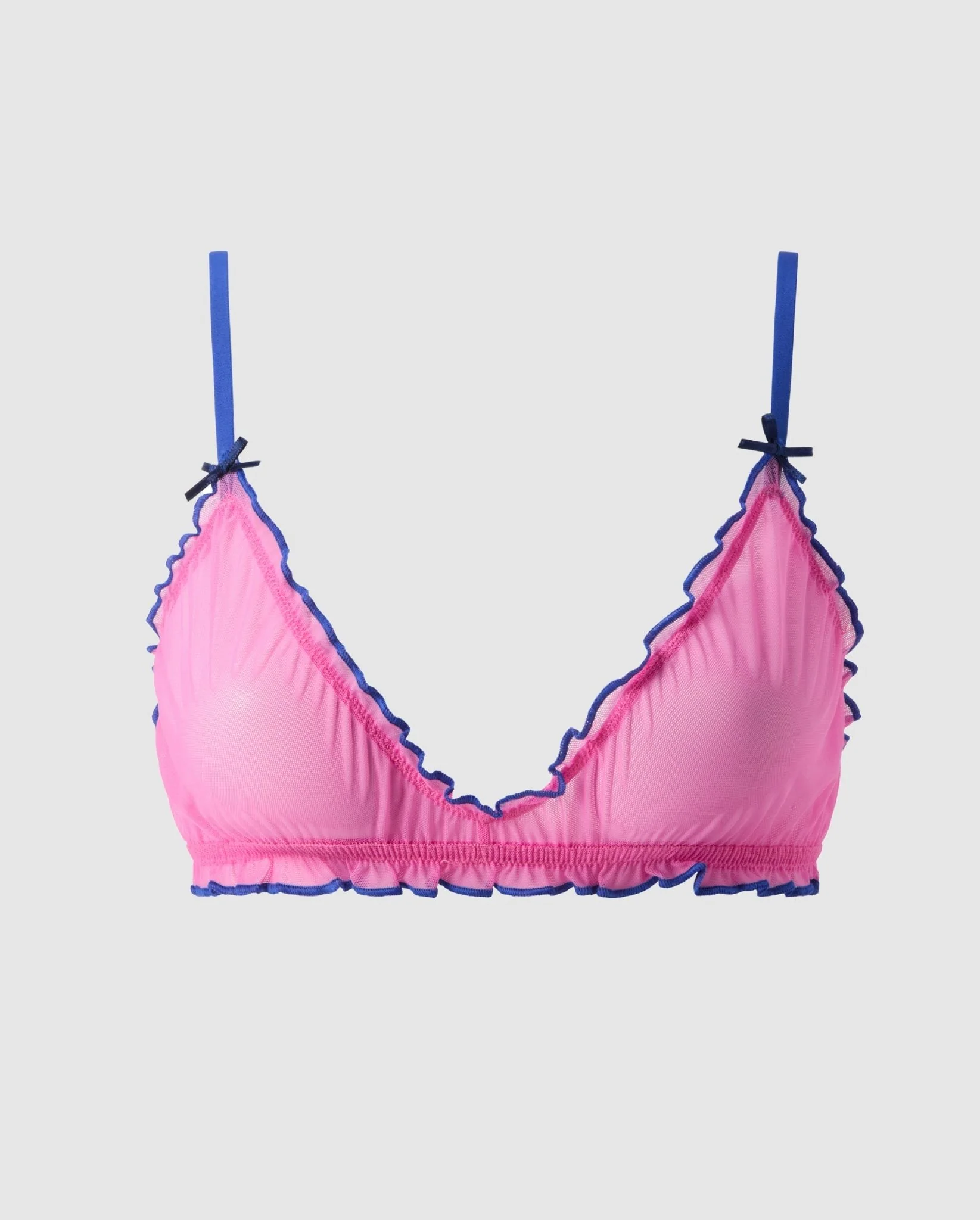 Mesh Ruffle Triangle Bralette Candy Pink/Electric Blue - Image 2