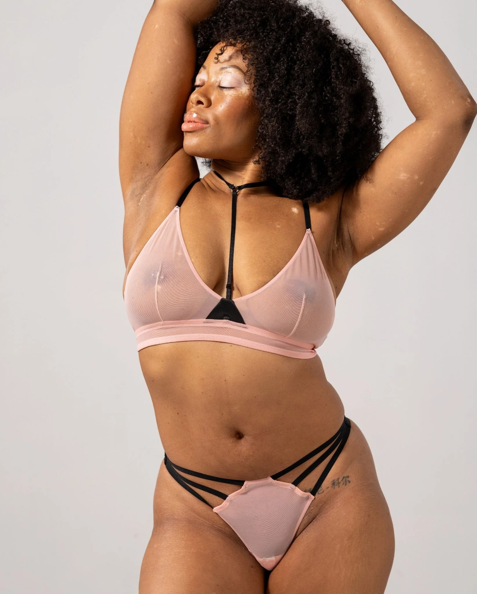Mesh Strappy Triangle Bralette Powder Pink - Image 8