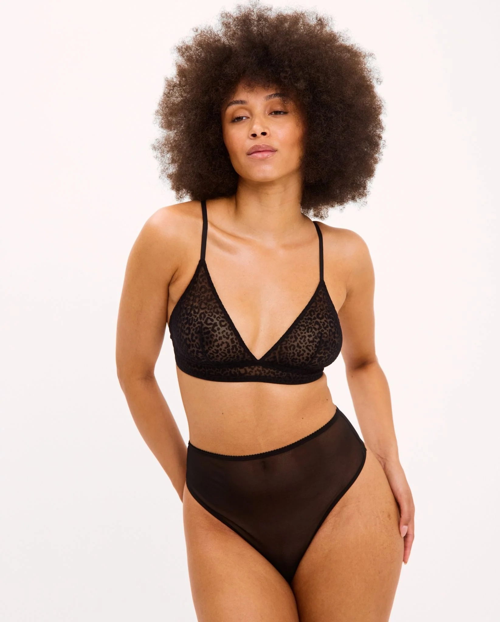 Mesh Triangle Bralette Black Leopard - Image 3
